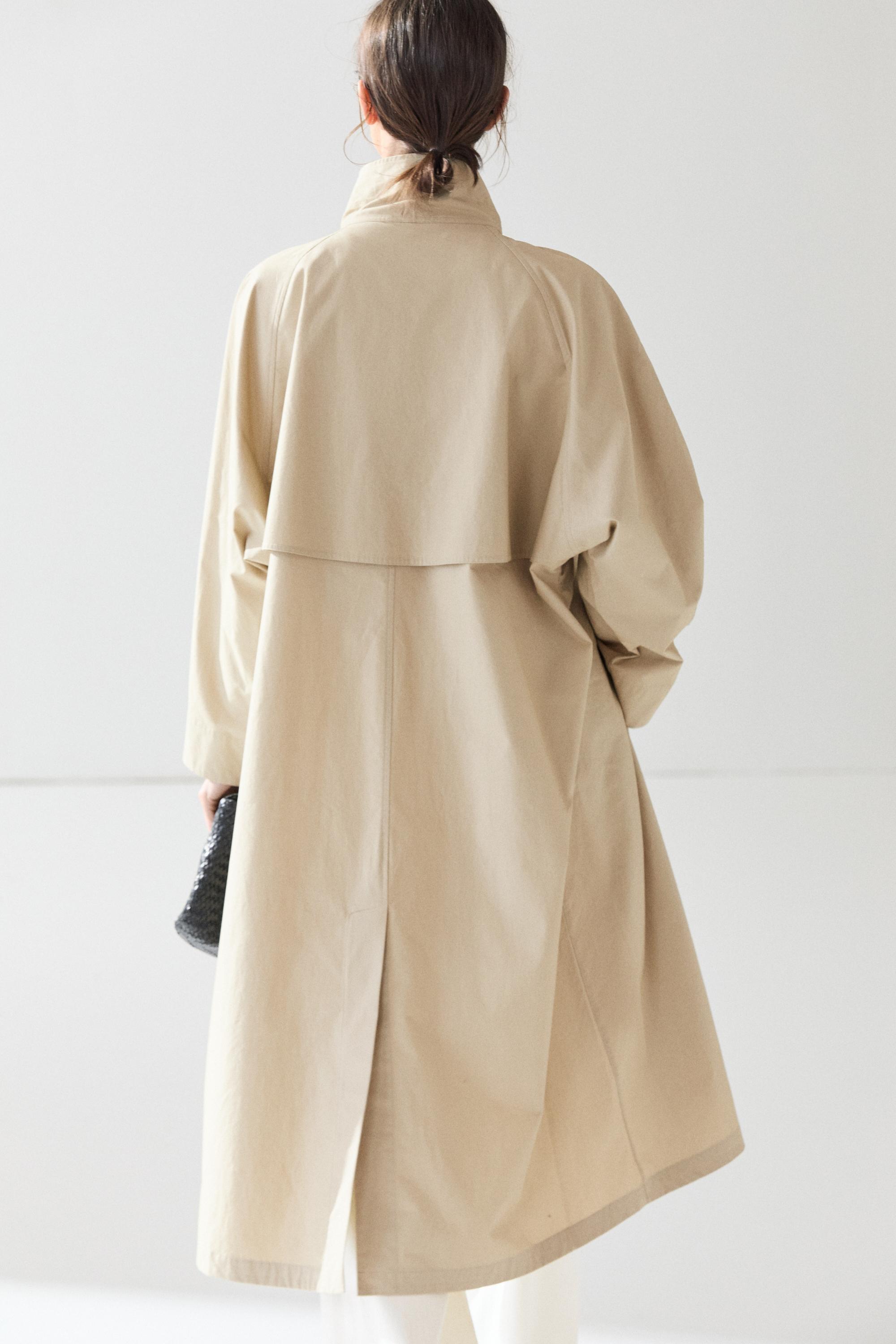 100% Cotton High-Neck Trench Coat — Light Beige
