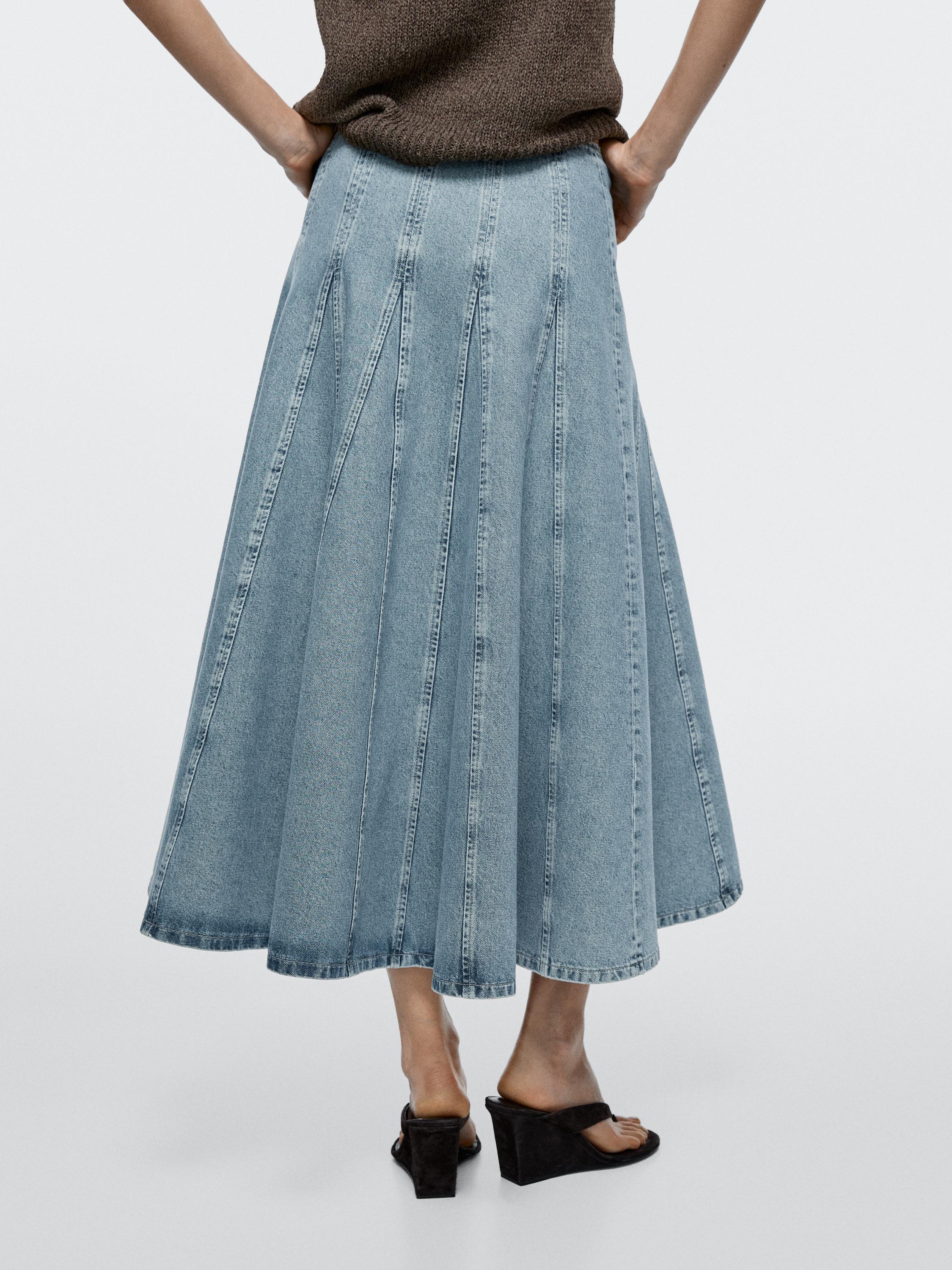 Denim godet midi skirt — Light Blue