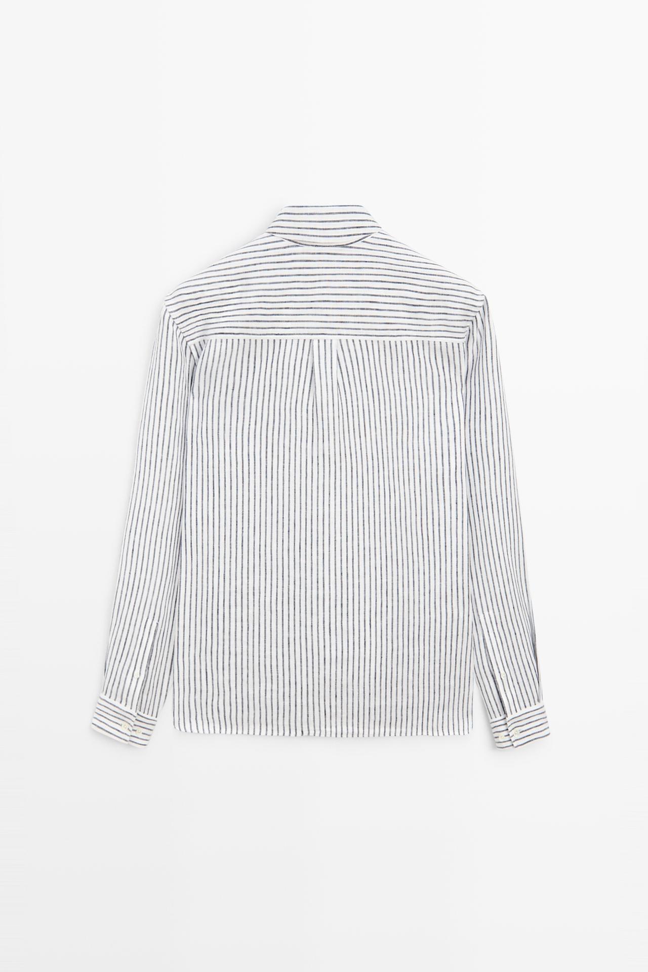 Regular fit 100% linen striped shirt — NAVY BLUE
