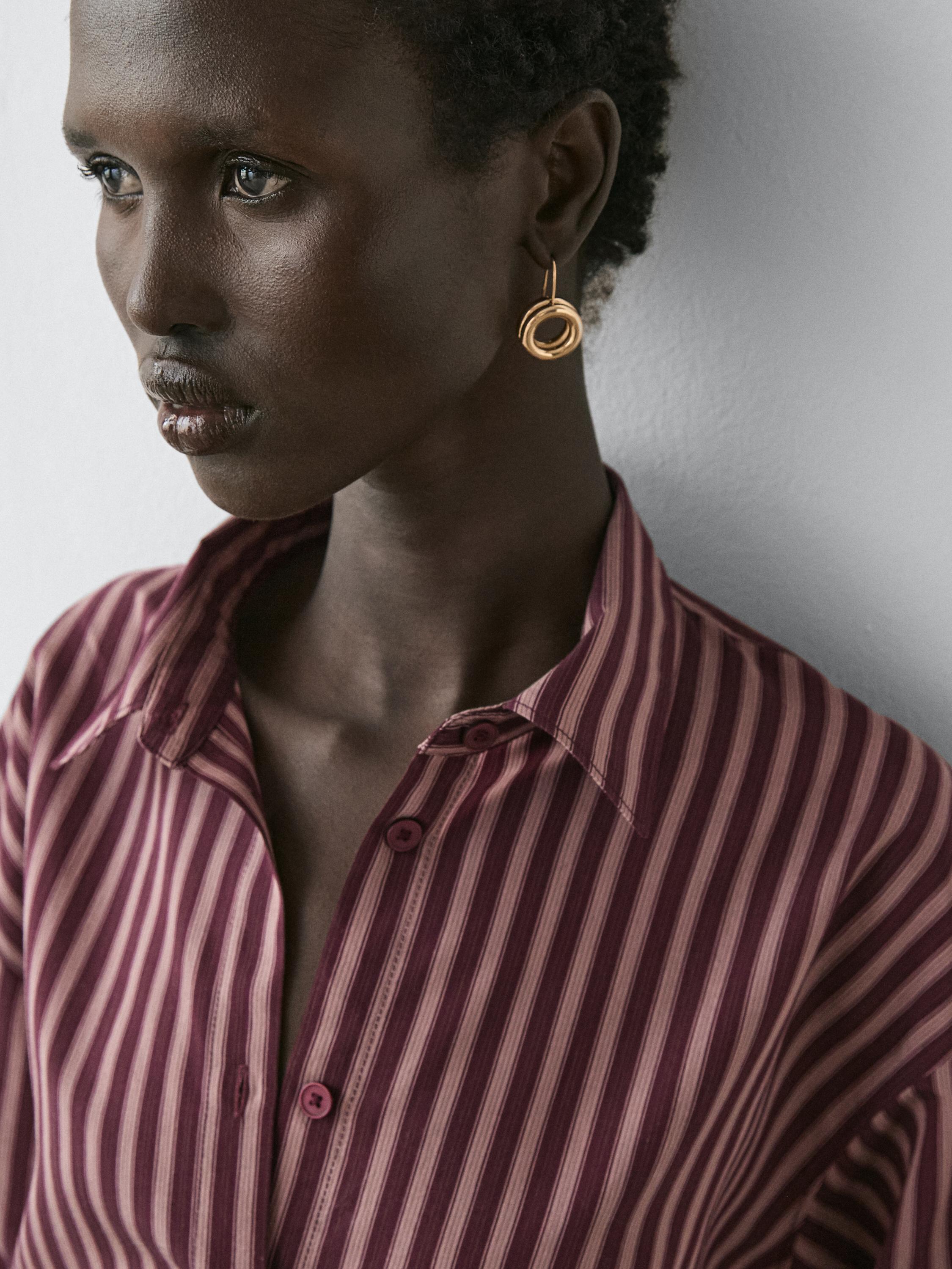 Flowing shirt with striped detailing — BROWN