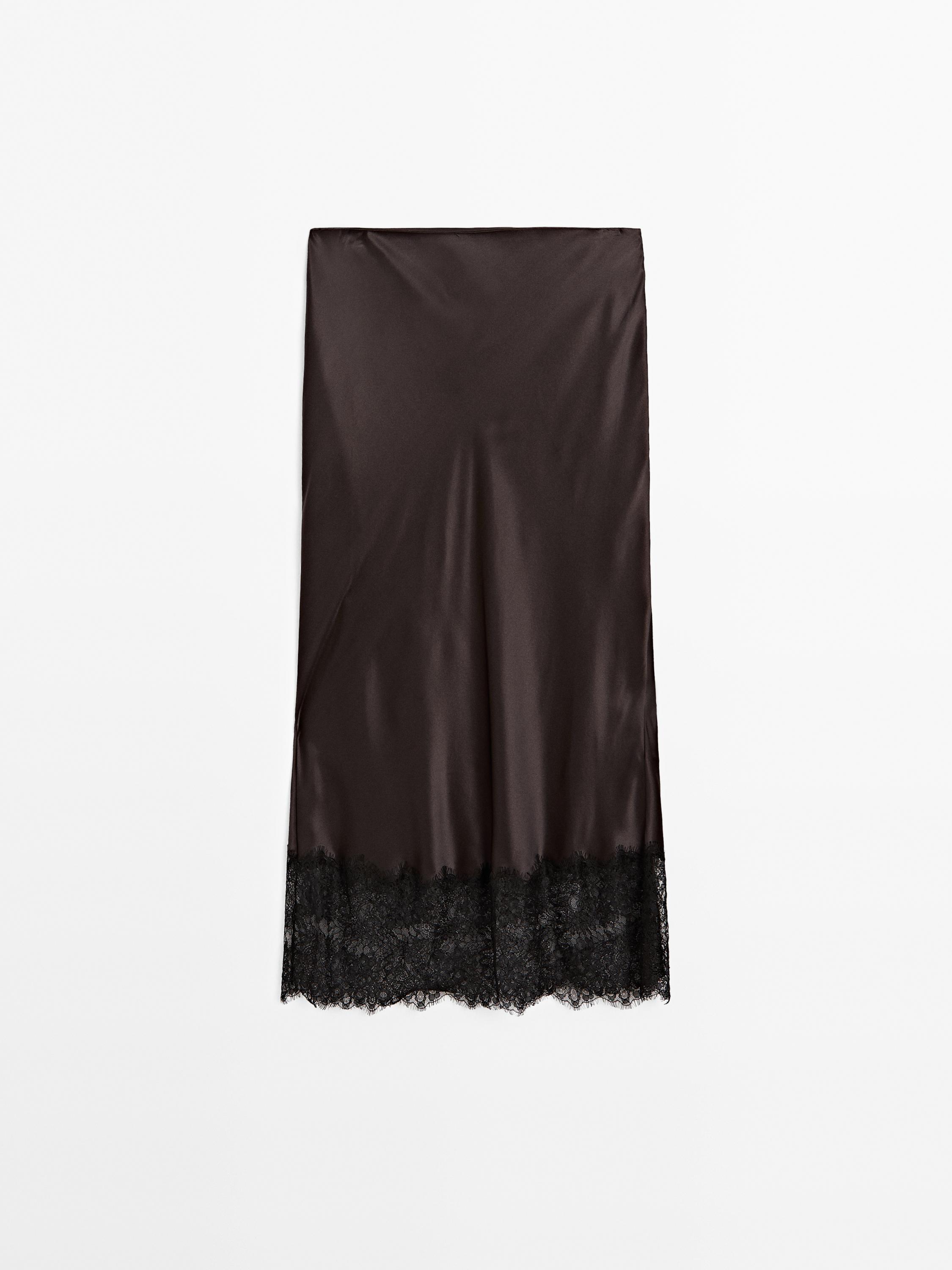 Satin lace-trimmed midi skirt - STUDIO