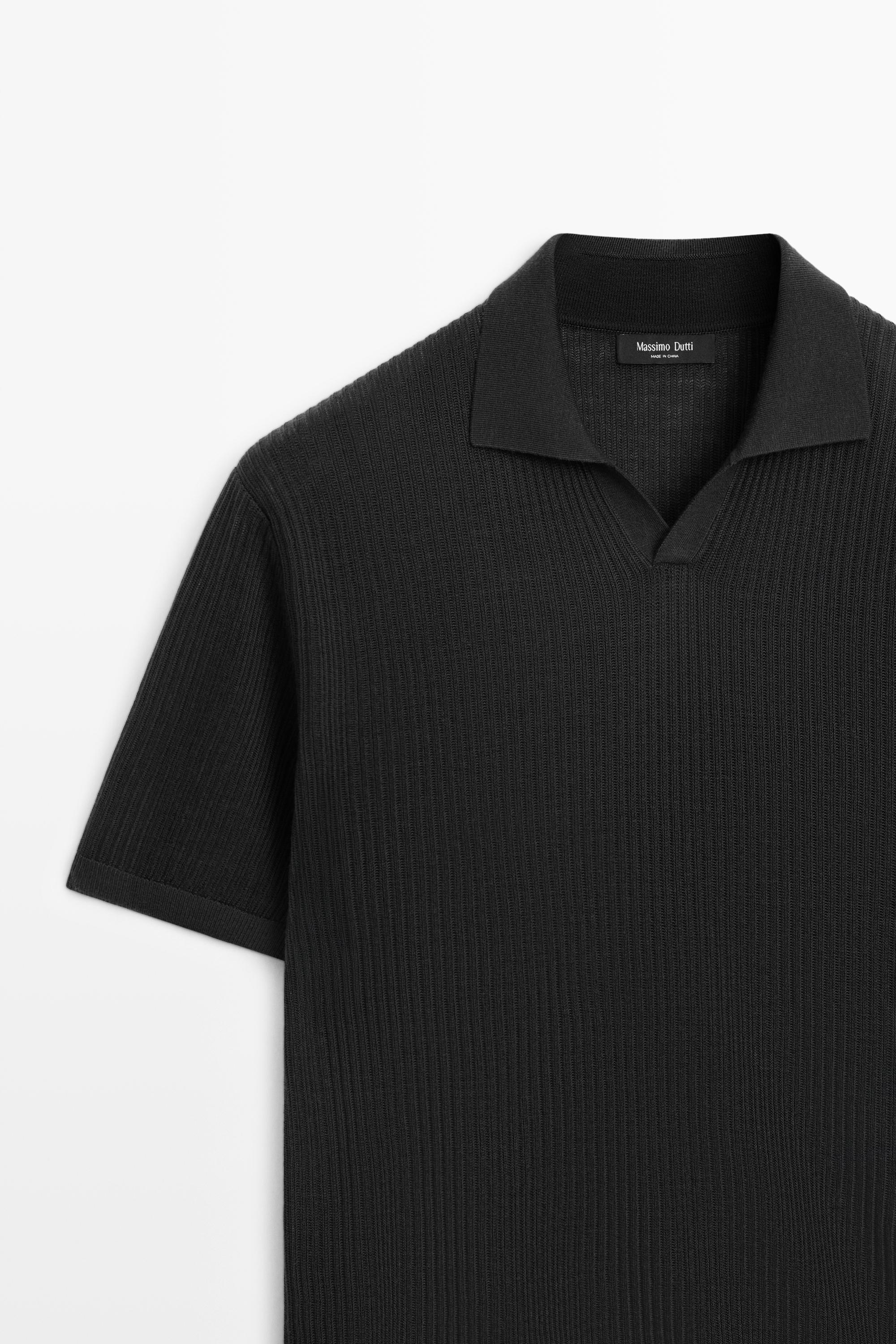 Wool blend short sleeve knit polo — Greyish green