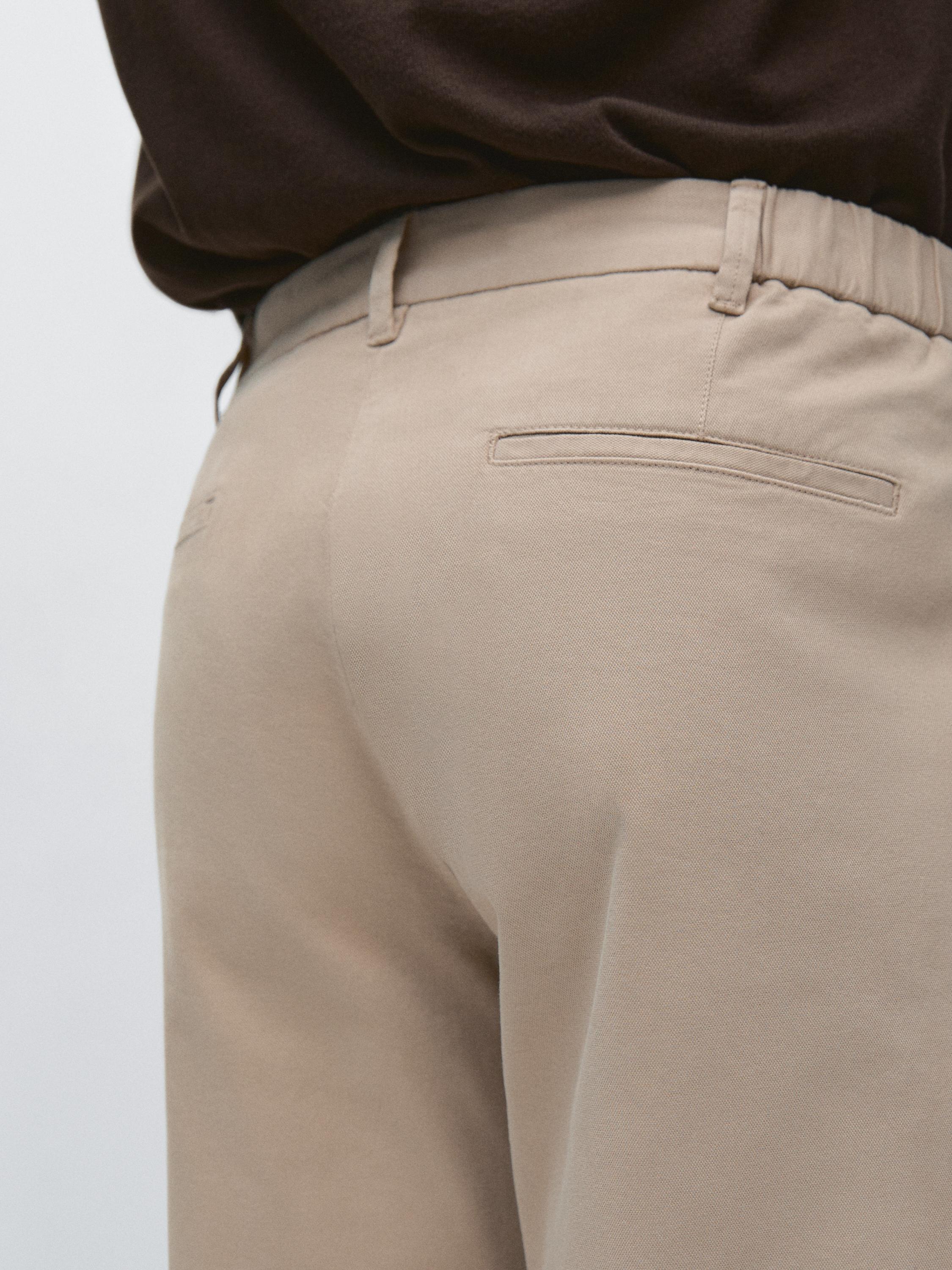 Cotton blend slim fit trousers — BEIGE