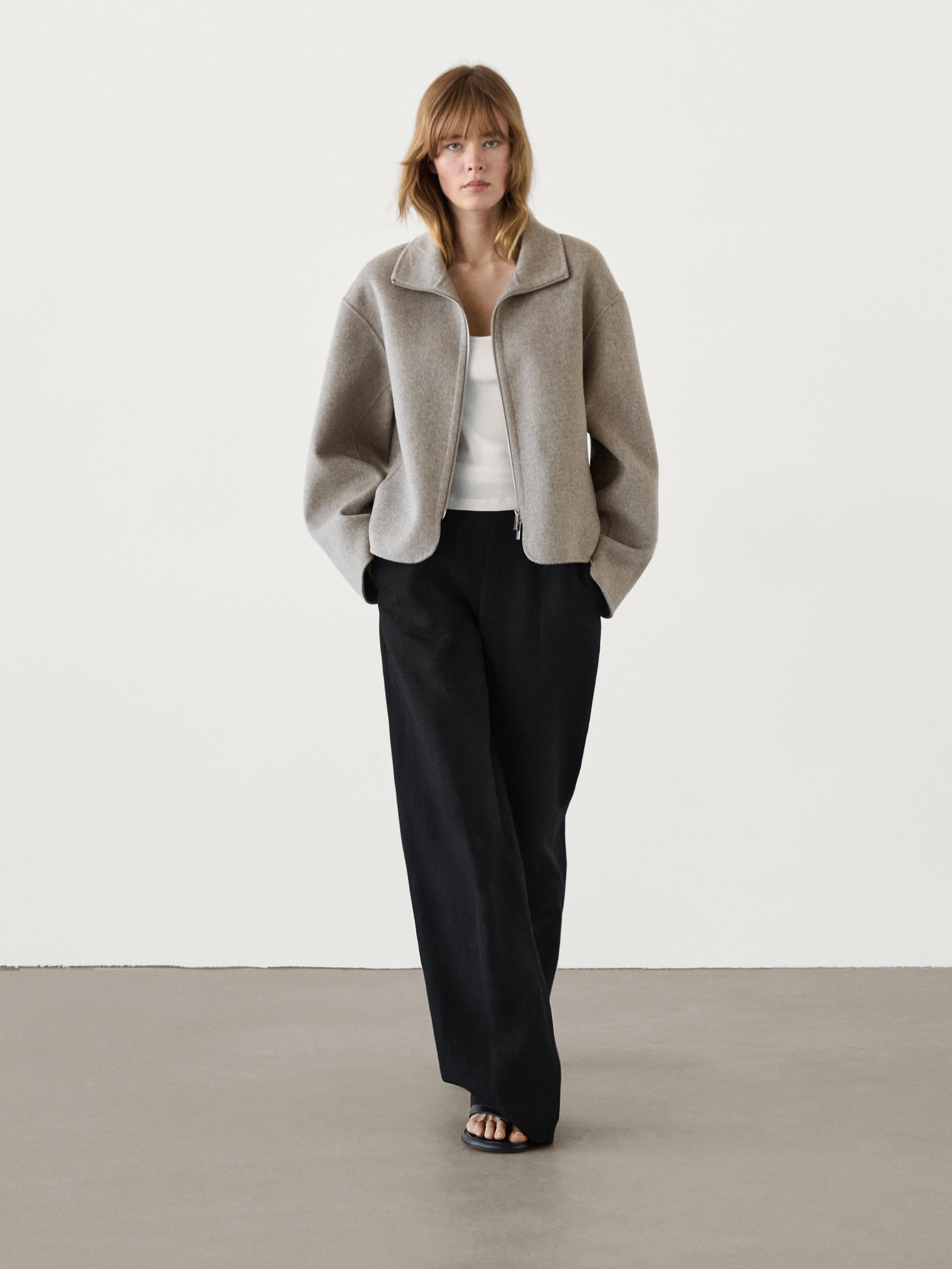 Short wool blend coat with seams Grey Coats And Jackets Massimo Dutti