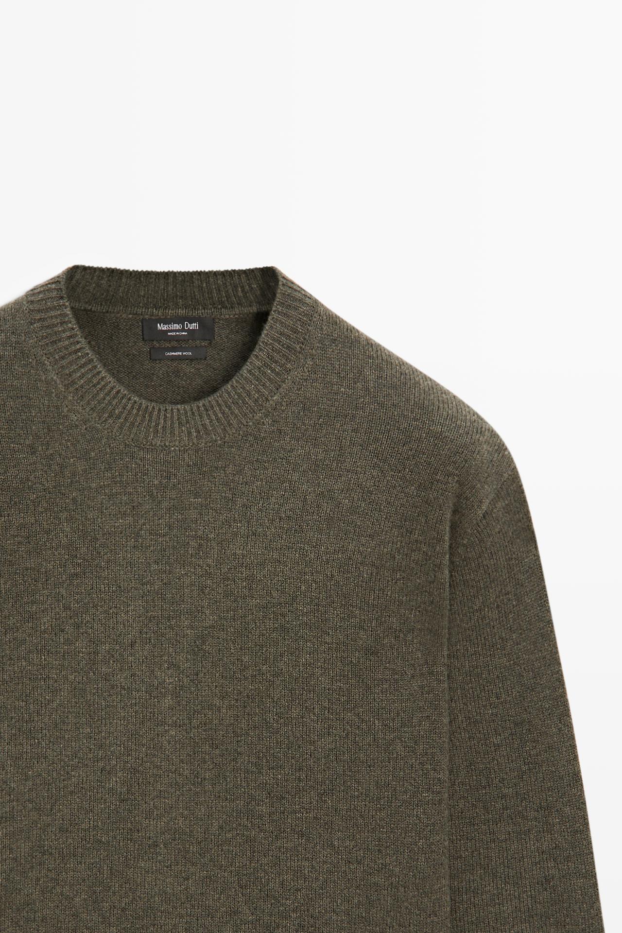 Cashmere round neck knit sweater — KHAKI