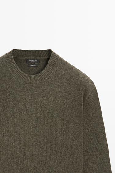 Cashmere round neck knit sweater — KHAKI 4