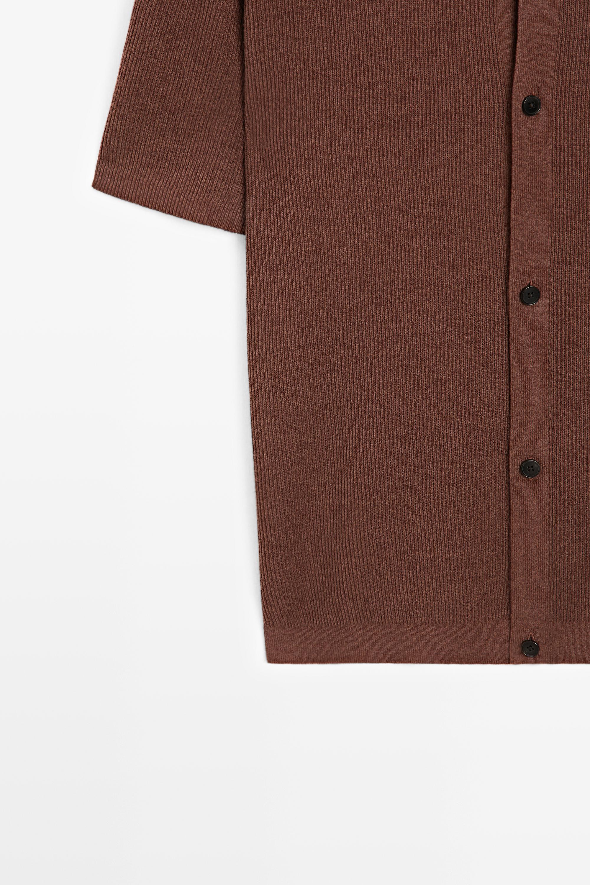 Linen blend knit shirt-collar polo — TERRA COTA