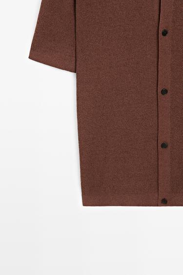 Linen blend knit shirt-collar polo — TERRA COTA 7