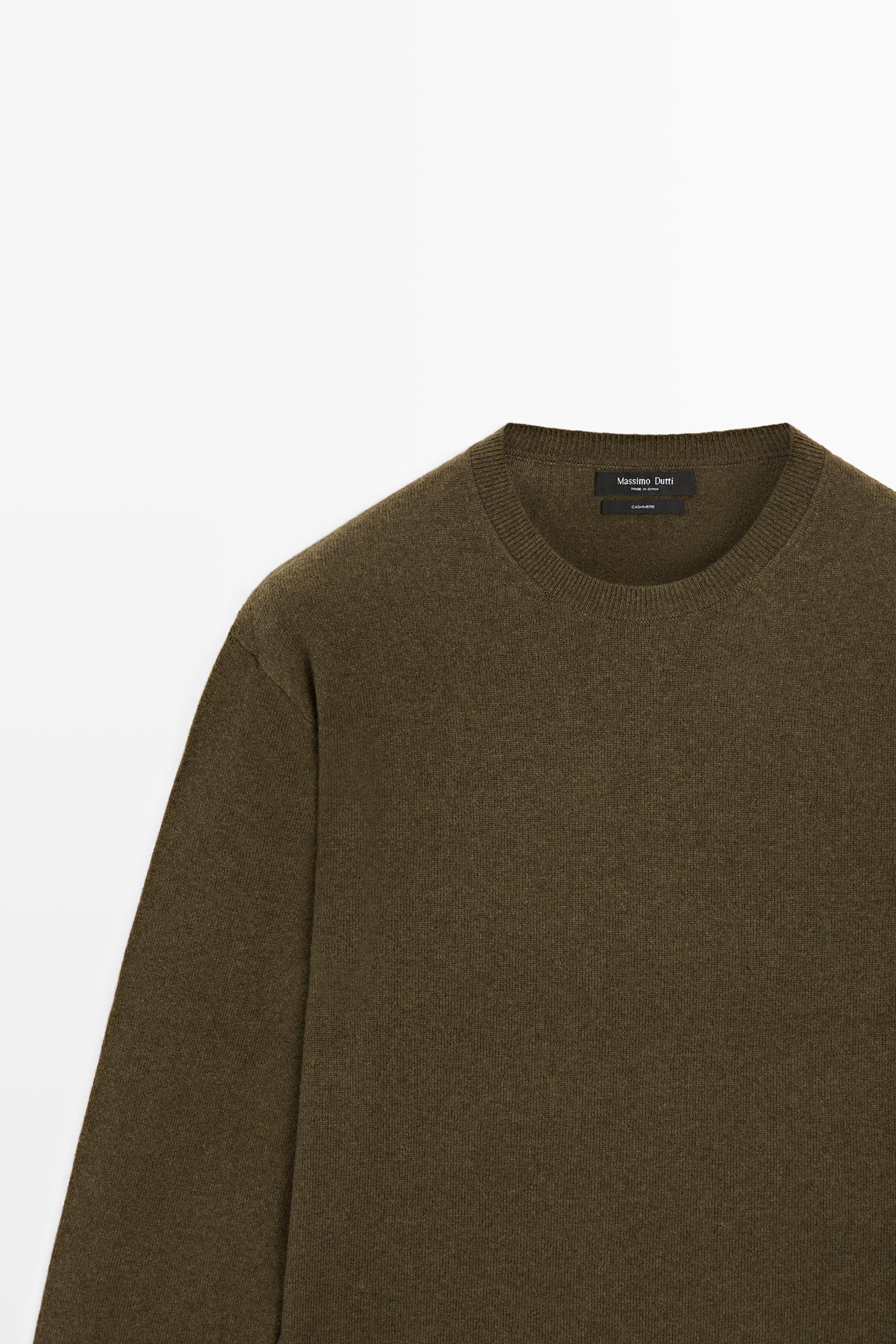 100% cashmere ribbed knit sweater — KHAKI