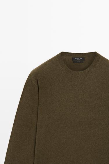 Knit 100% cashmere round neck sweater — KHAKI 4