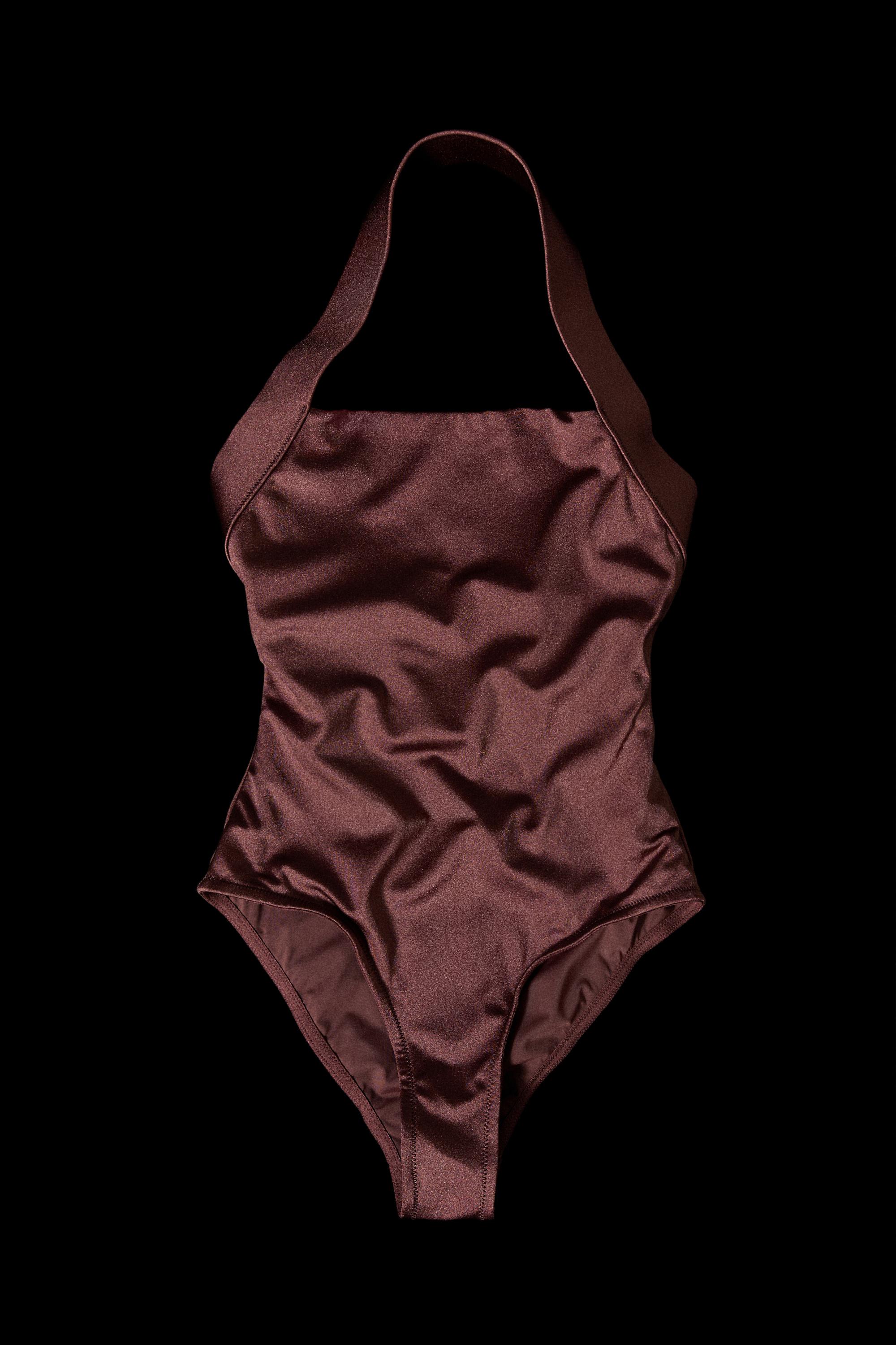 Shimmery halter swimsuit — BROWN