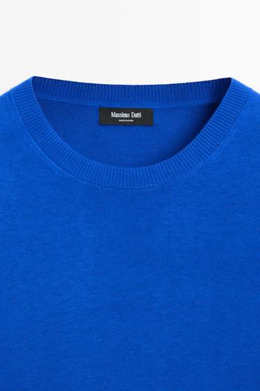 Cotton blend knit sweater — Blue 4