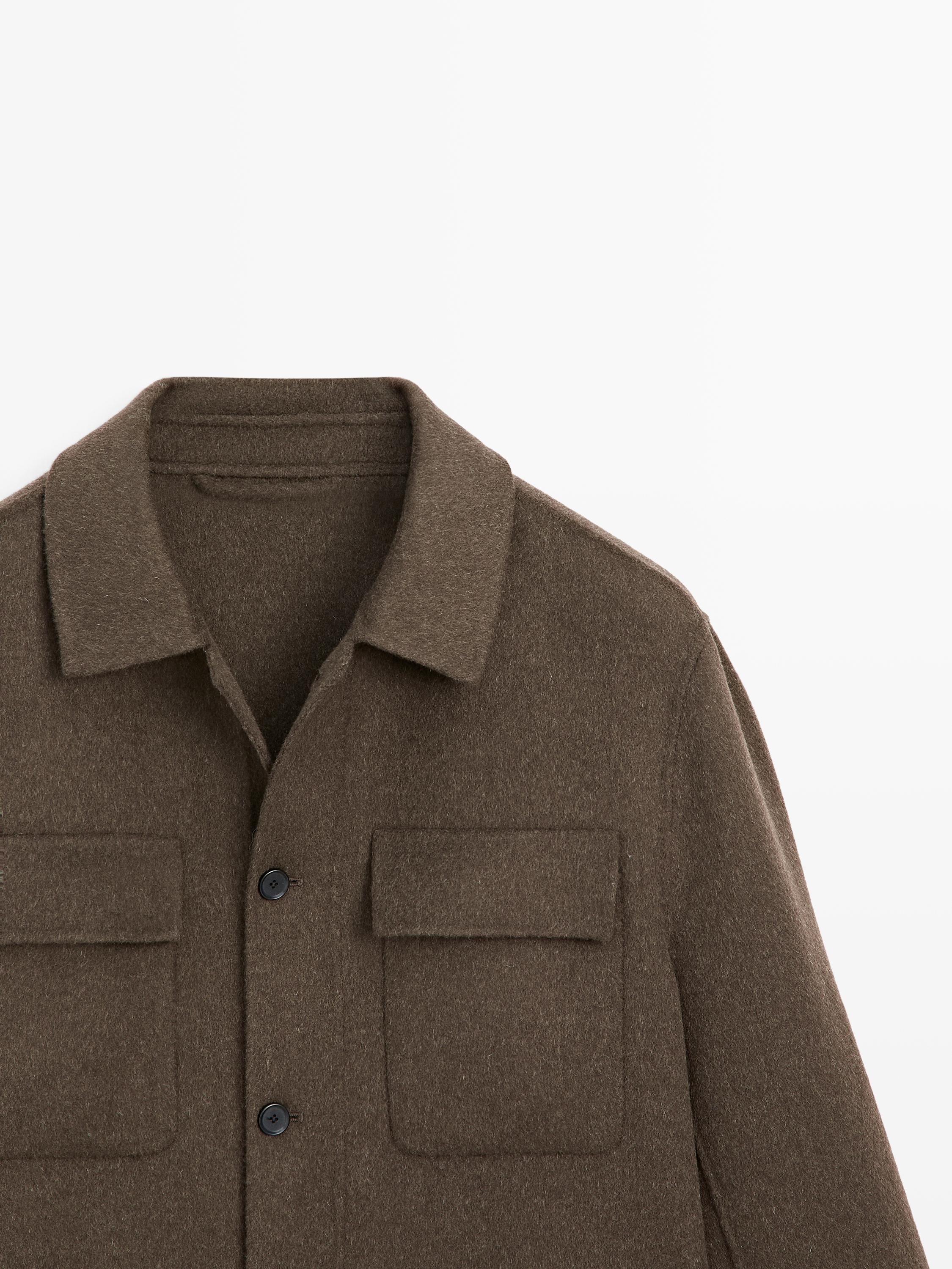 Wool blend overshirt with pockets — KHAKI