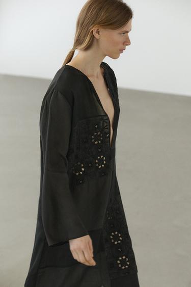 Flowing embroidered kaftan dress — BLACK 8