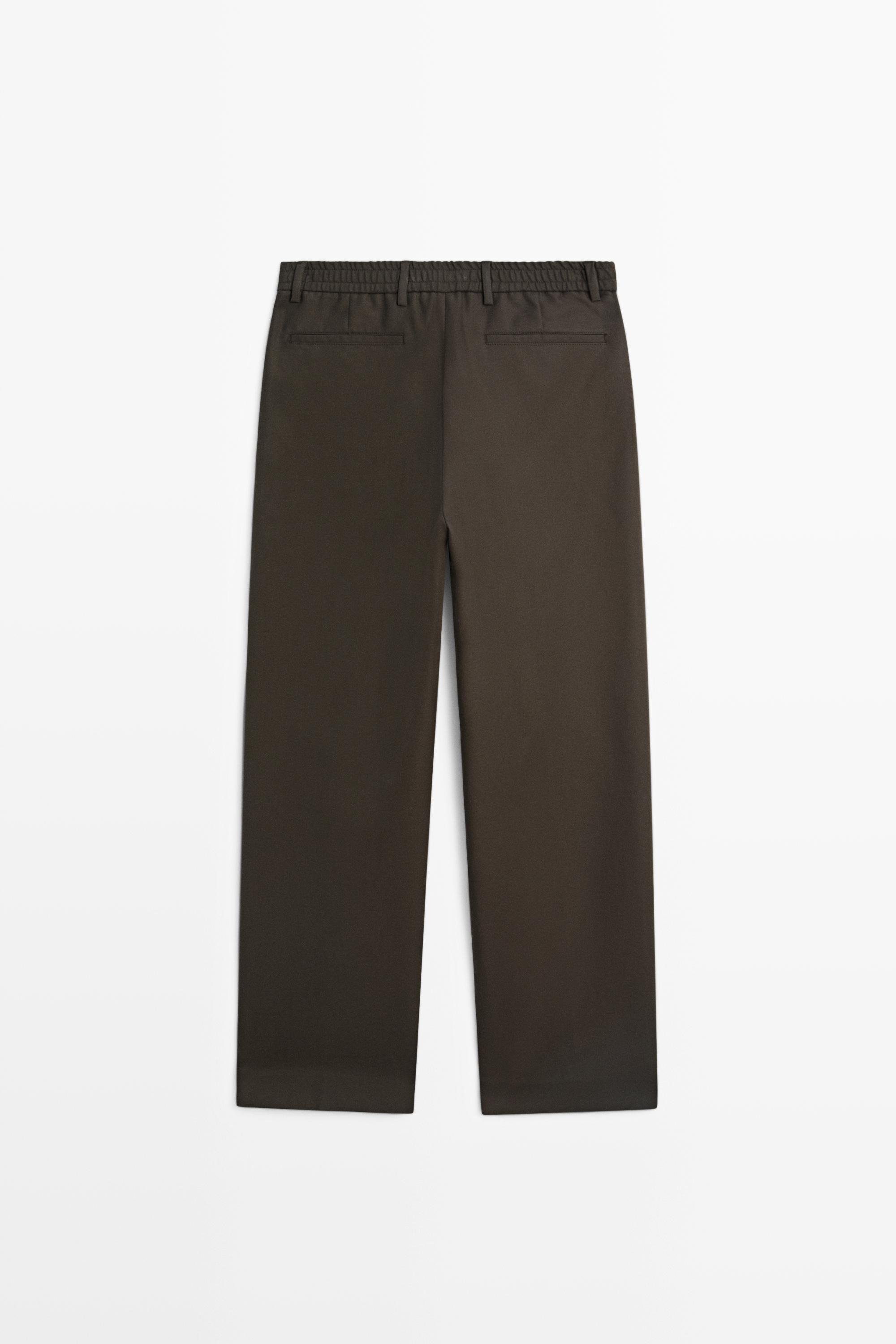 100% cotton pants with elasticated waistband — BROWN