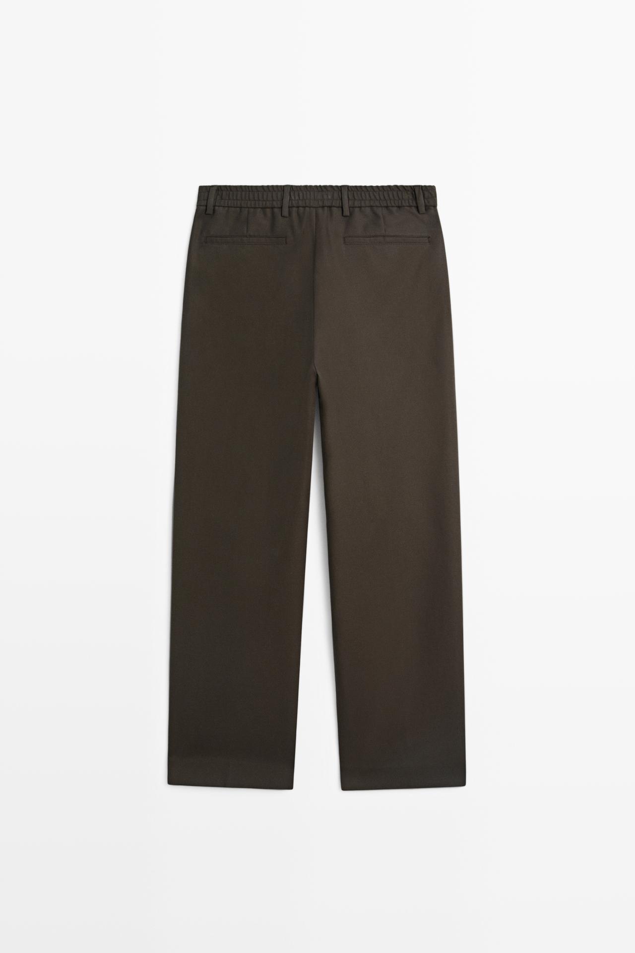 100% cotton pants with elasticated waistband — BROWN