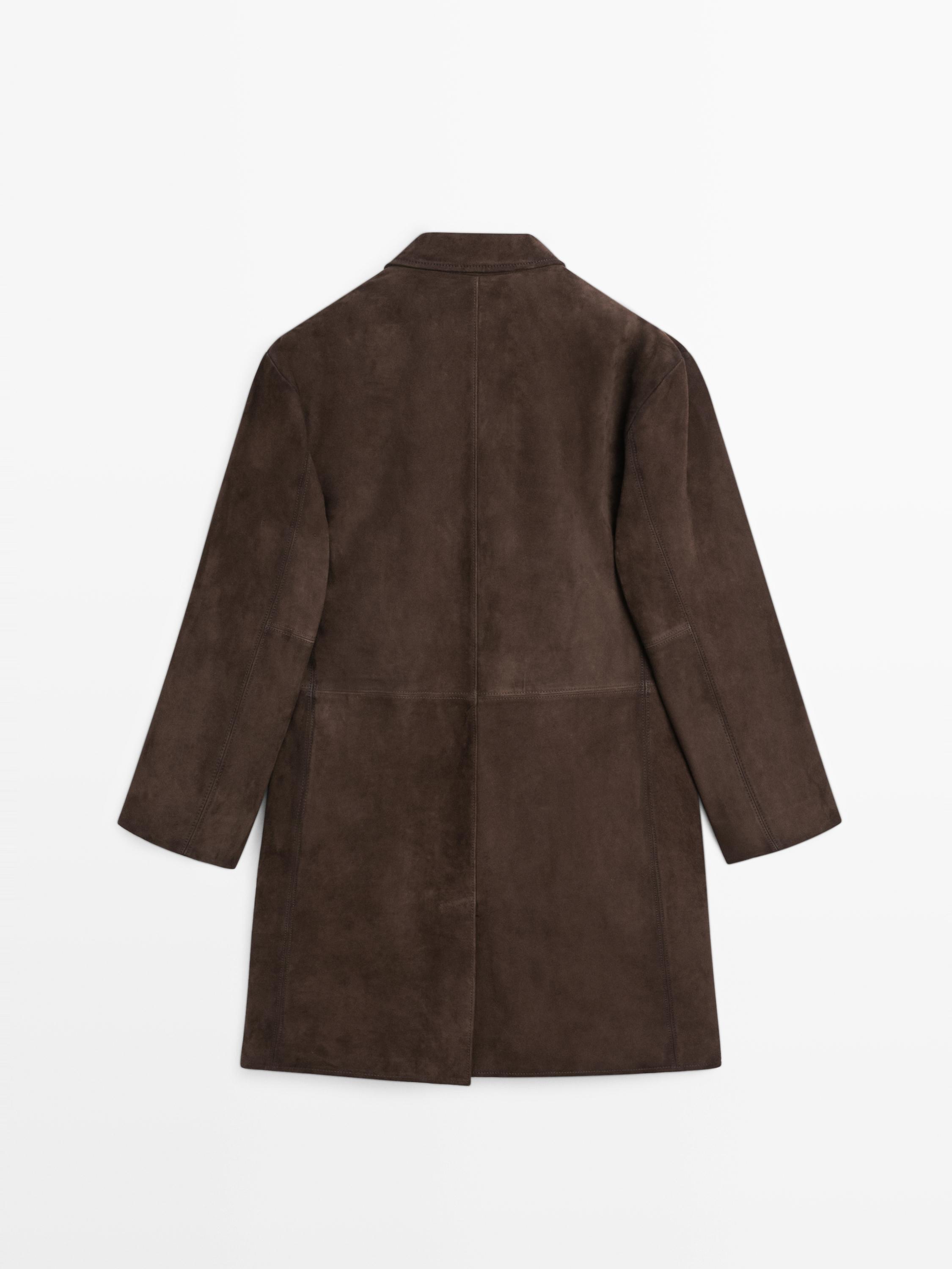 Long suede leather coat — BROWN