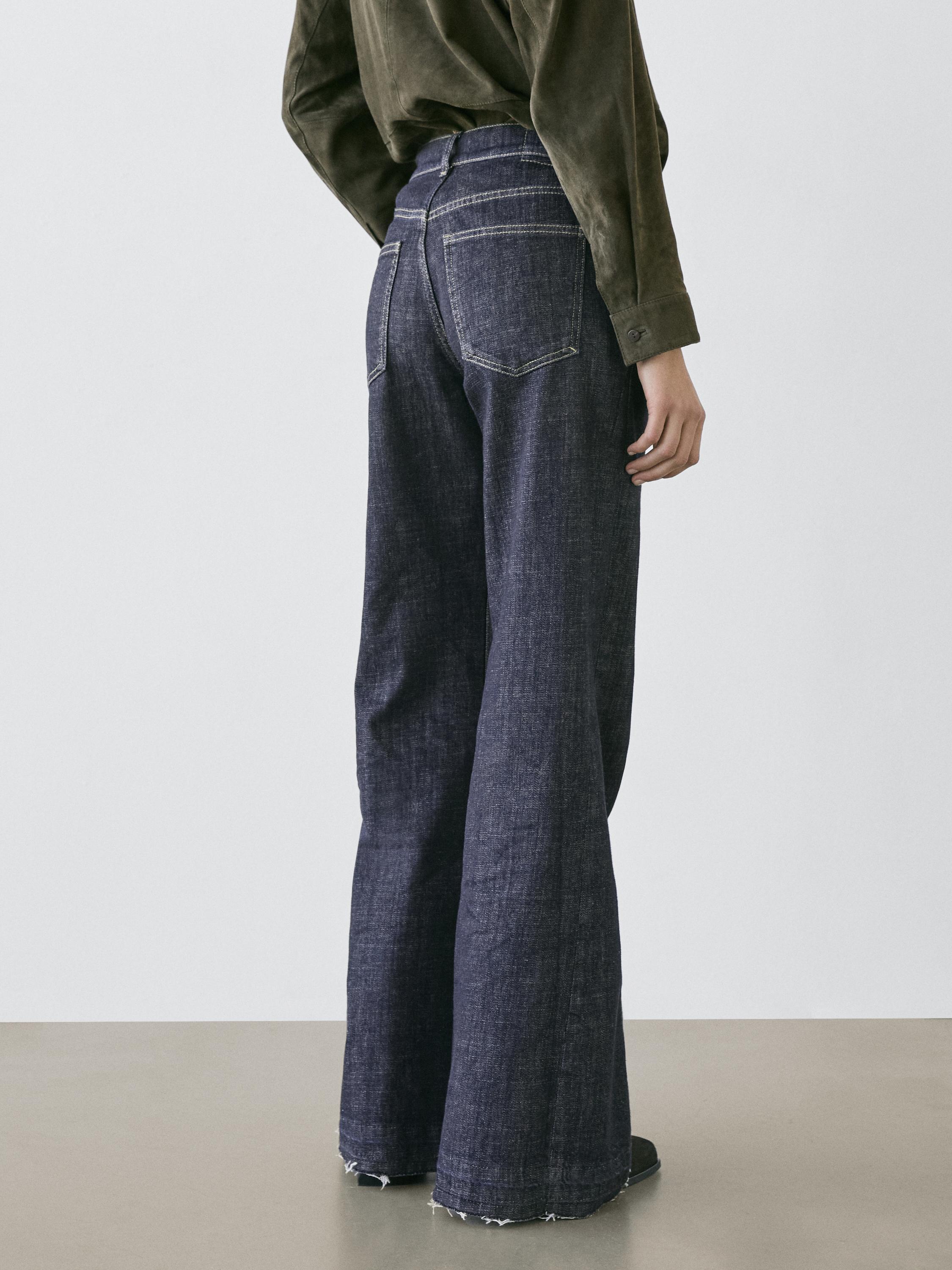 Flared high-waist jeans — DARK BLUE