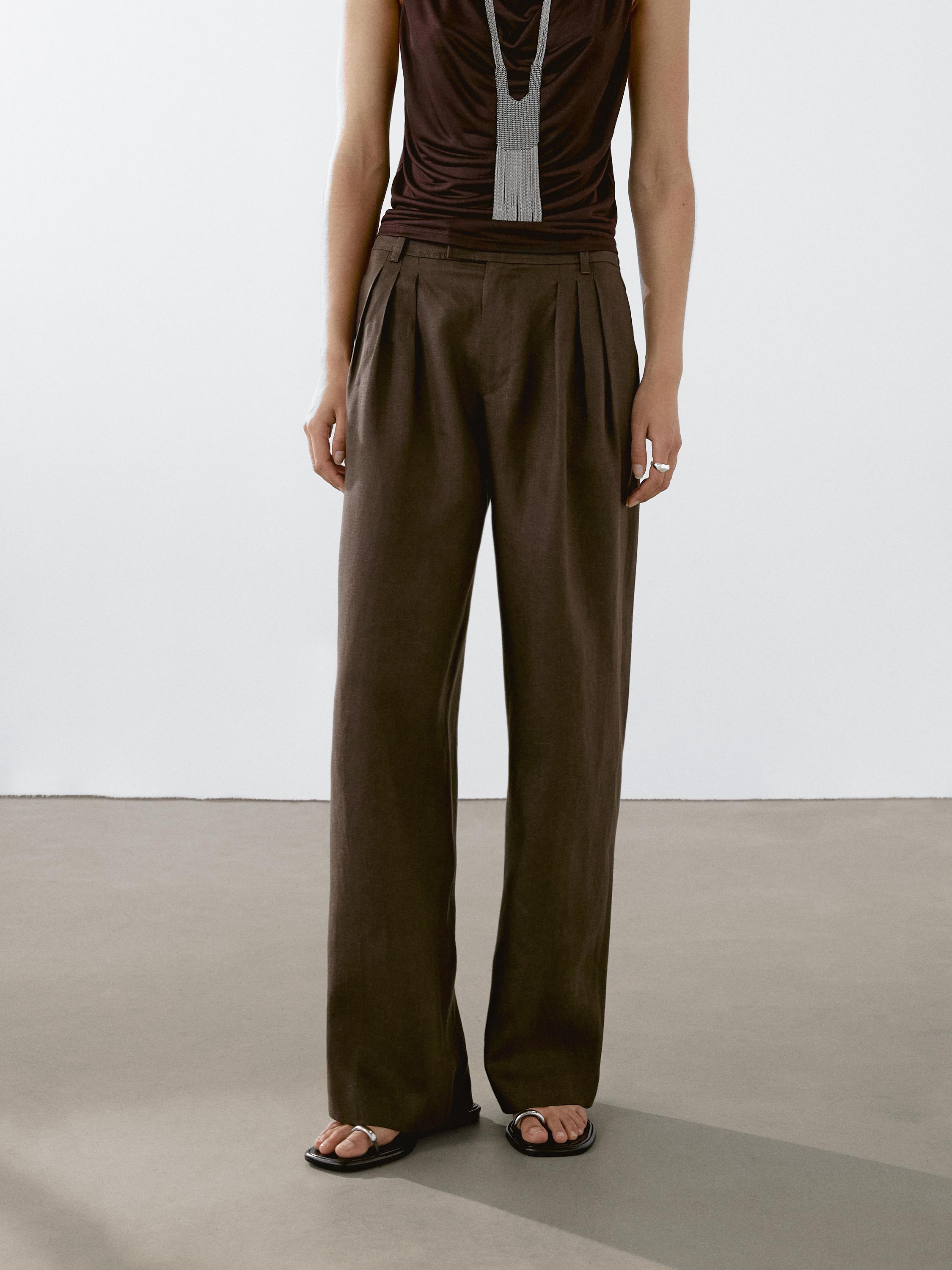 100% linen triple darted trousers