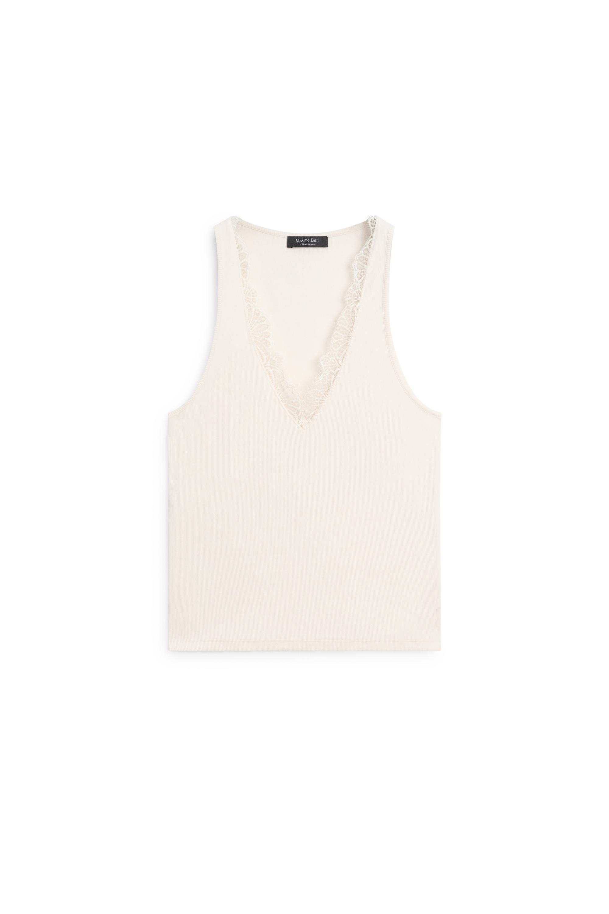V-neck top with lace detail — CREAM