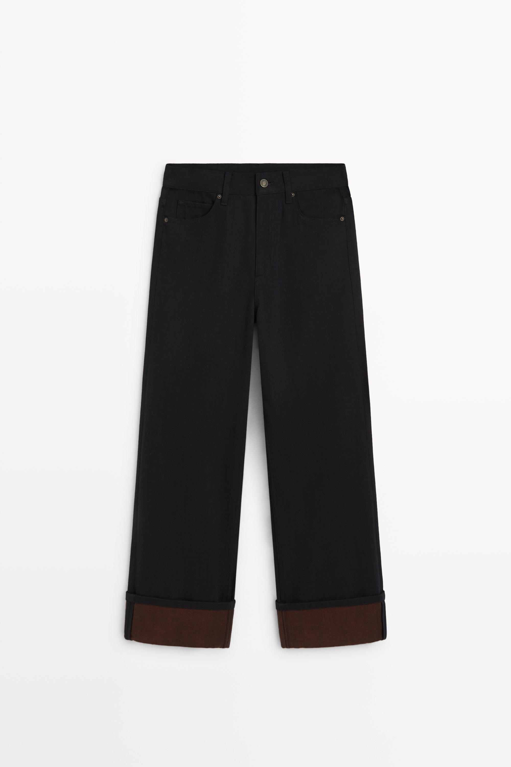Wide-leg mid-waist jeans with turn-up hem