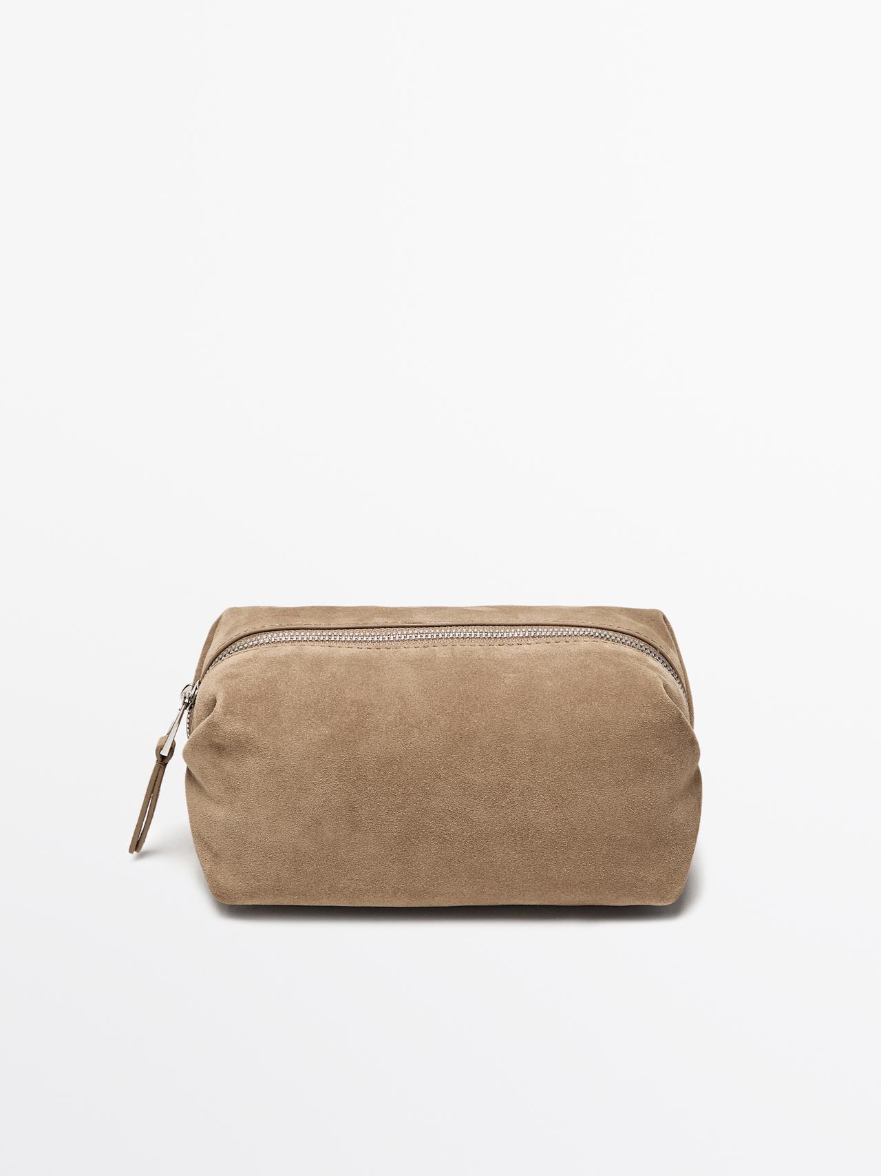 Massimo Dutti - Dame - Toilettaske I Spaltlæder - Sand - 01