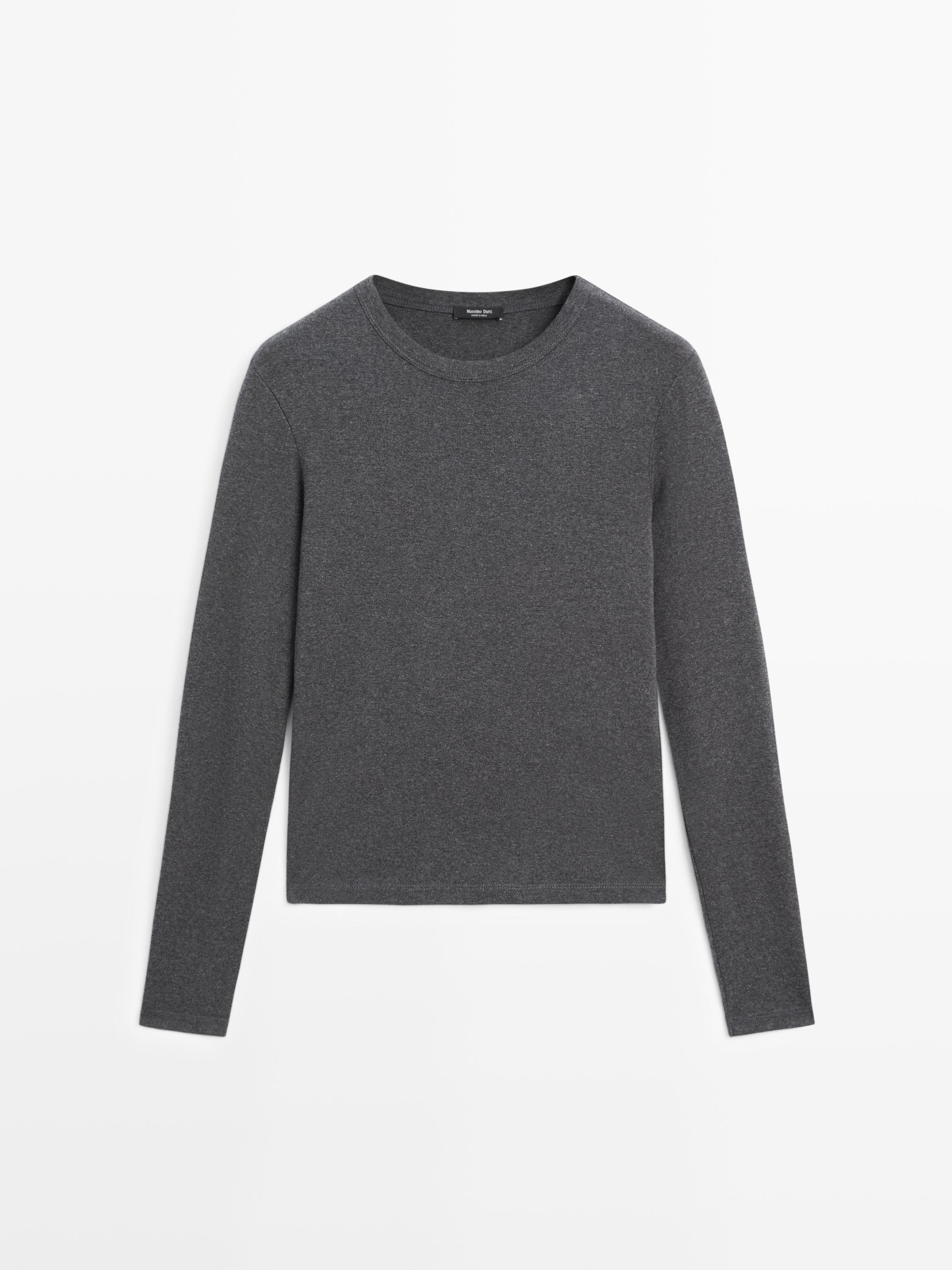 Ribbed long sleeve melange T-shirt — ANTHRACITE GREY