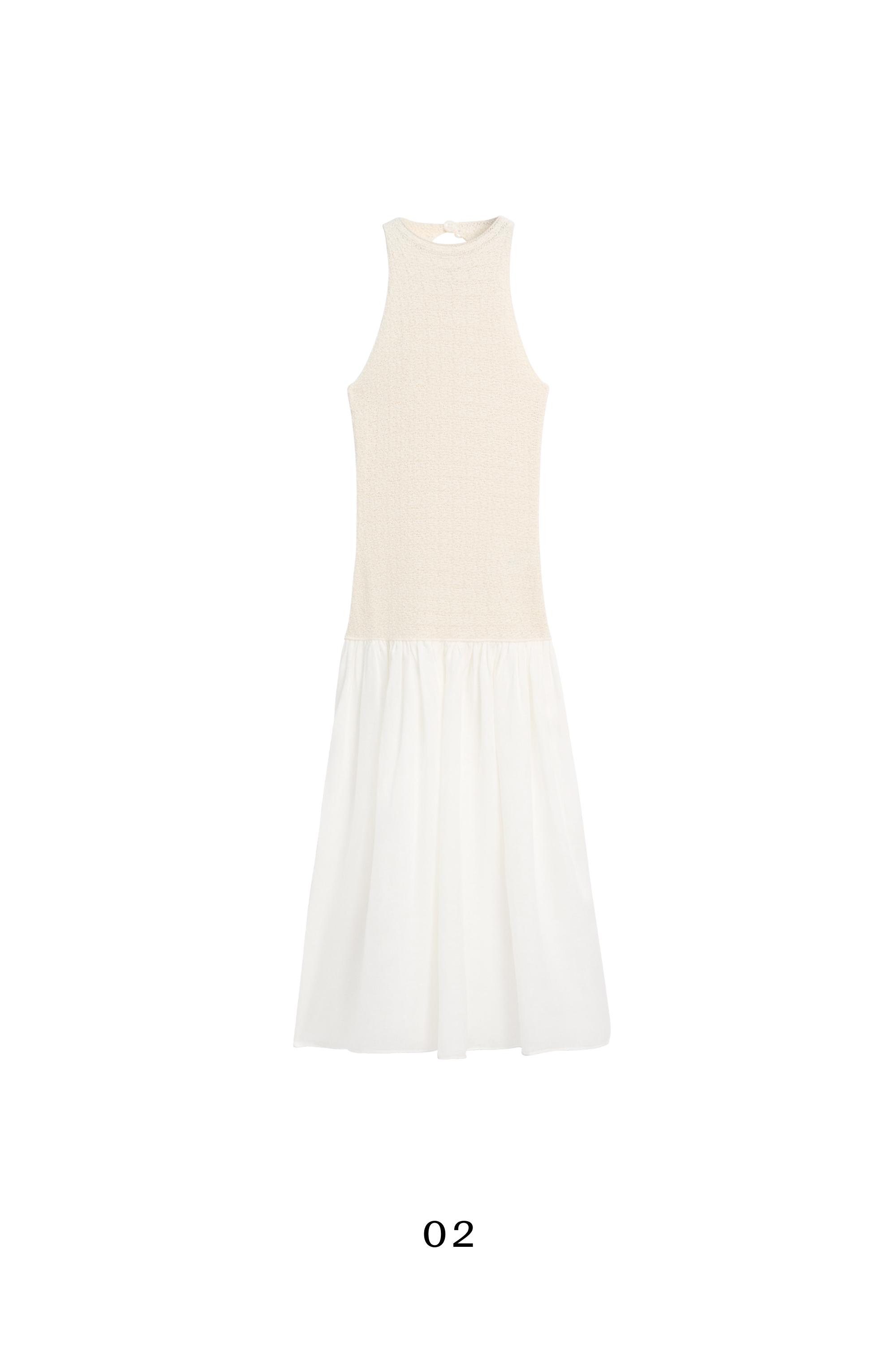 Combined halter midi dress — CREAM