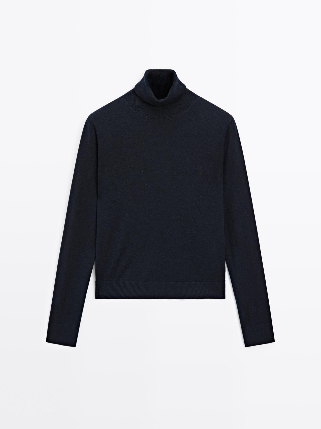 Massimo Dutti - Dames - High-Neck Knitted Jumper With Wool - Marineblauw - Xl