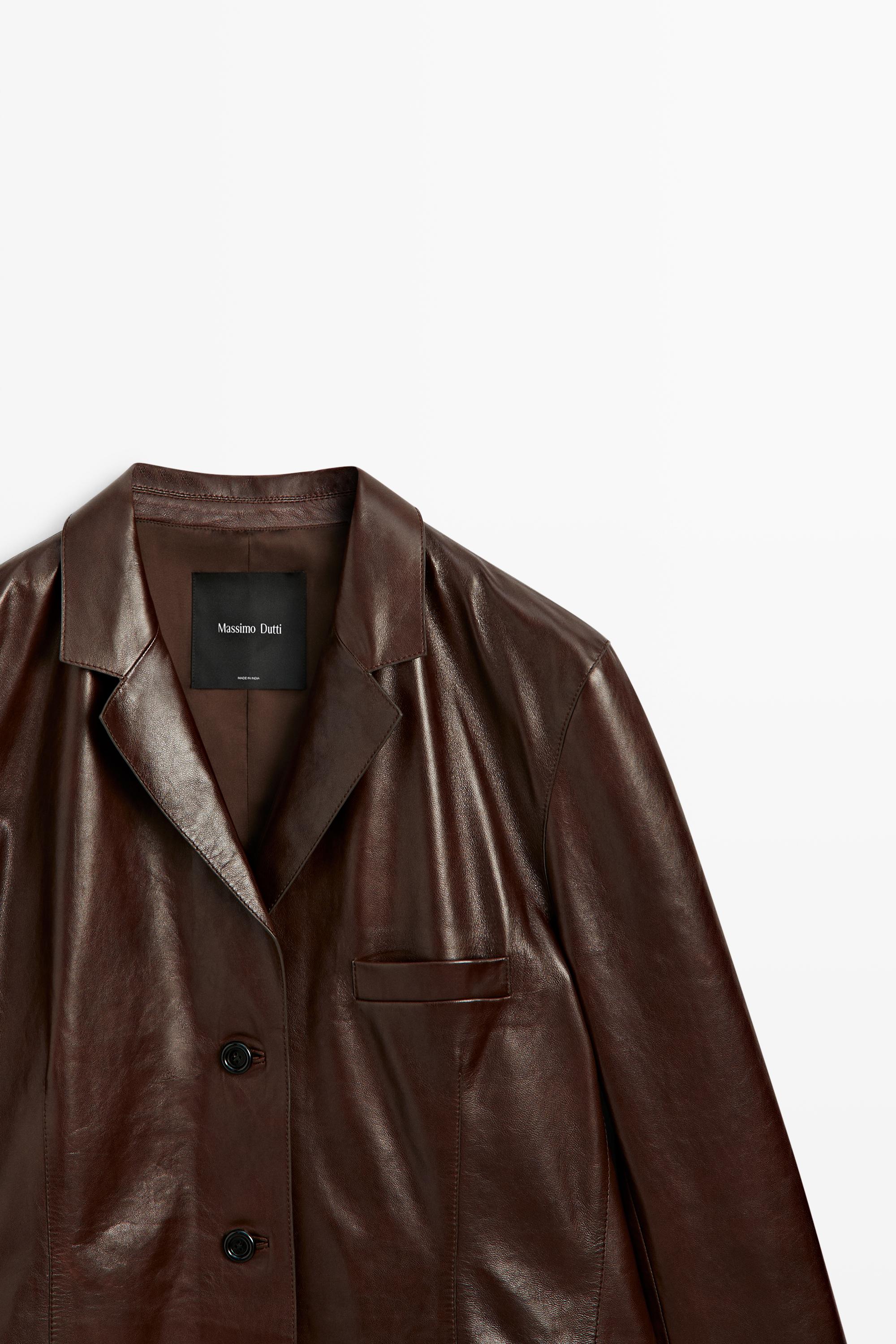 Nappa leather blazer with pocket detail — BROWN