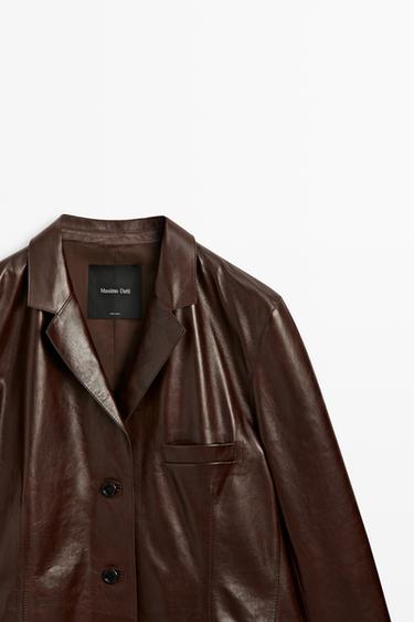 Nappa leather blazer with pocket detail — BROWN 4
