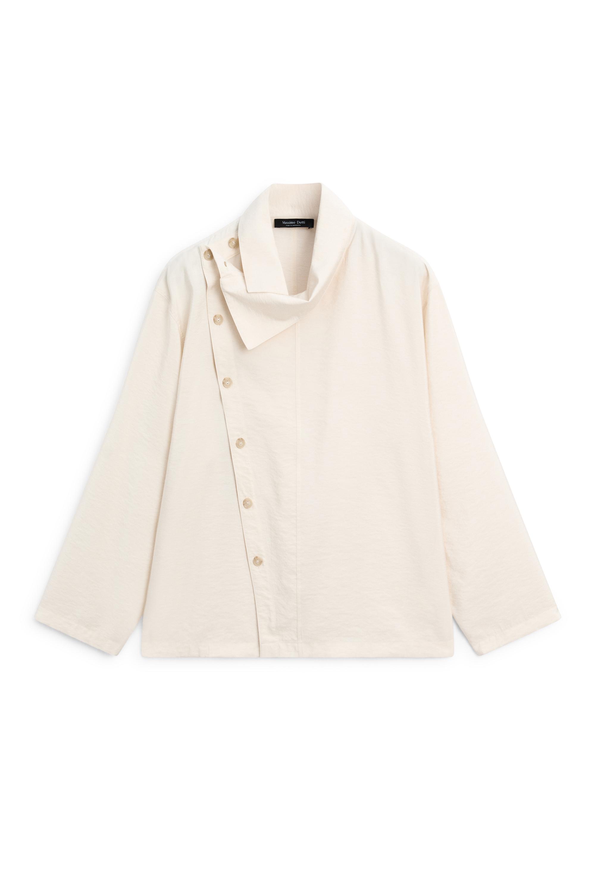 Flowing shirt with asymmetric buttons — BEIGE