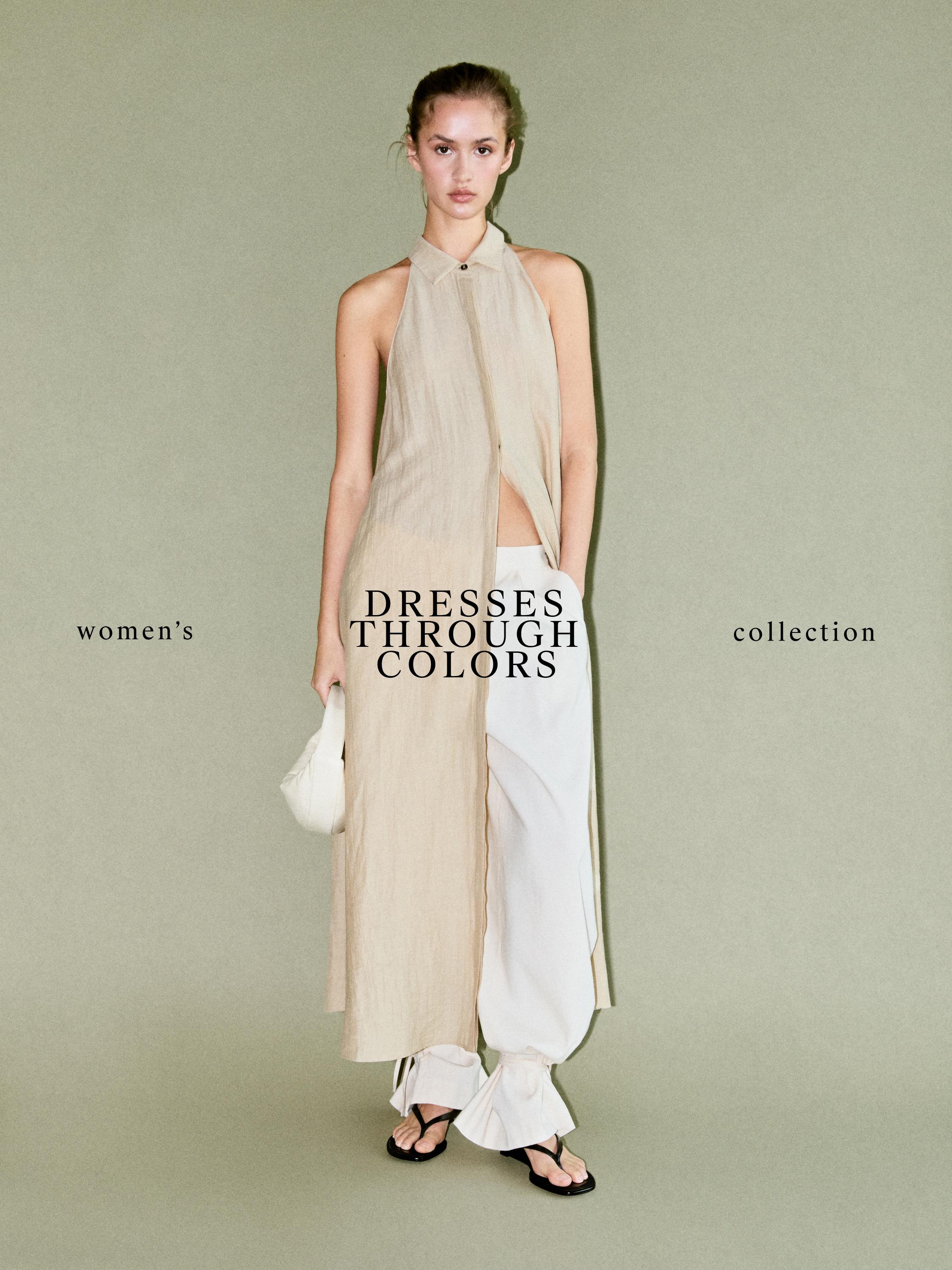 Linen blend polo collar midi dress — CREAM