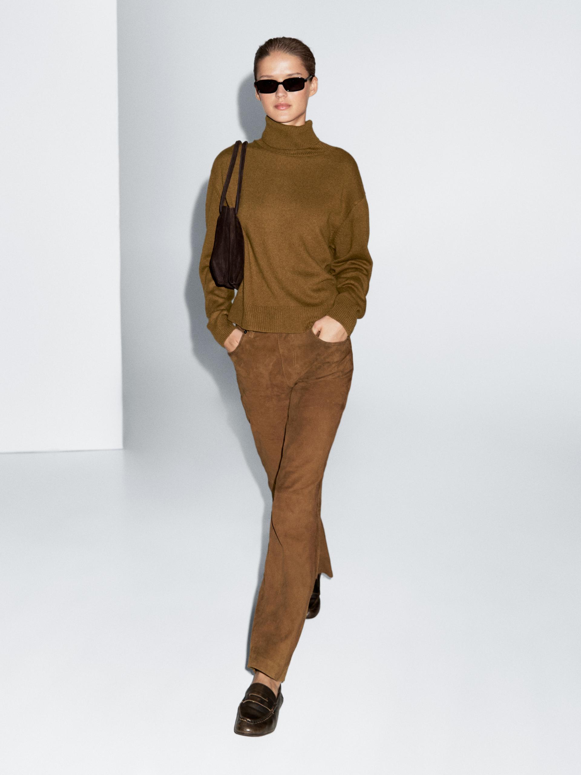 Jersey Cuello Alto Mezcla Lana - Verde Del - Xs - Massimo Dutti - Mujer