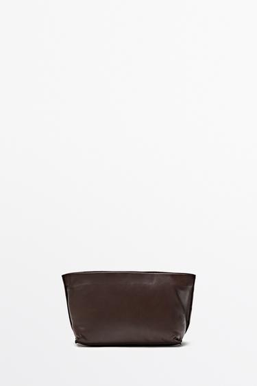 Soft nappa leather medium toiletry bag — BROWN 1
