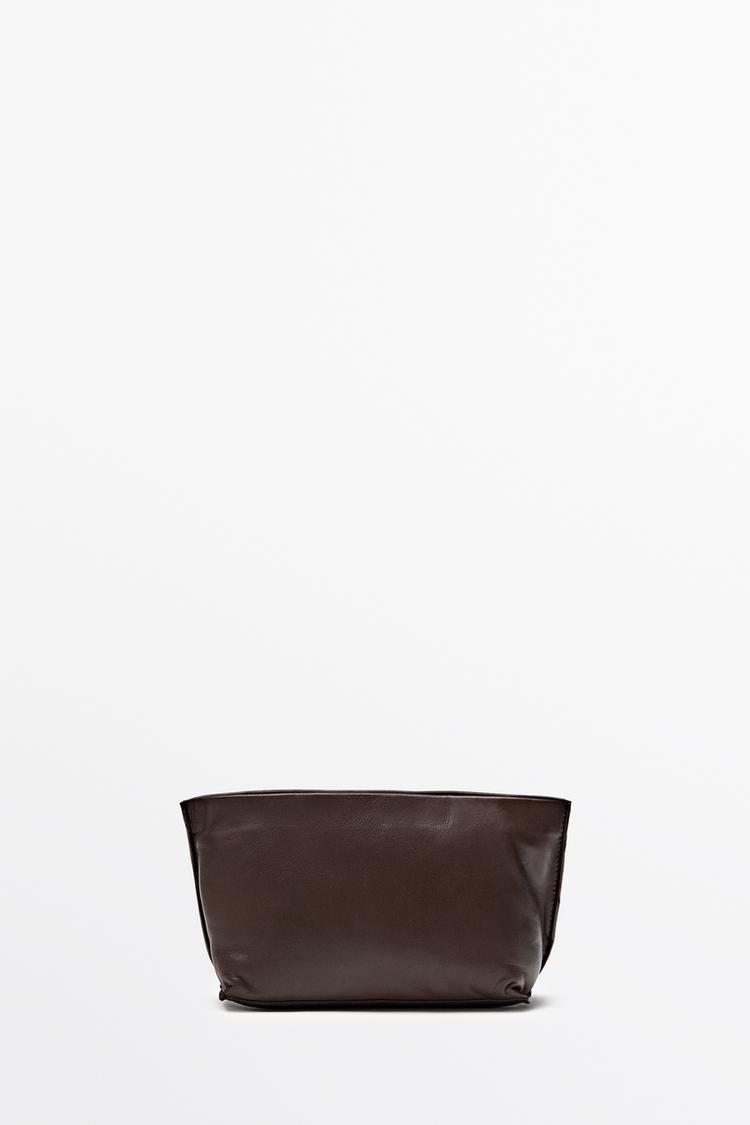 Soft nappa leather medium toiletry bag — BROWN