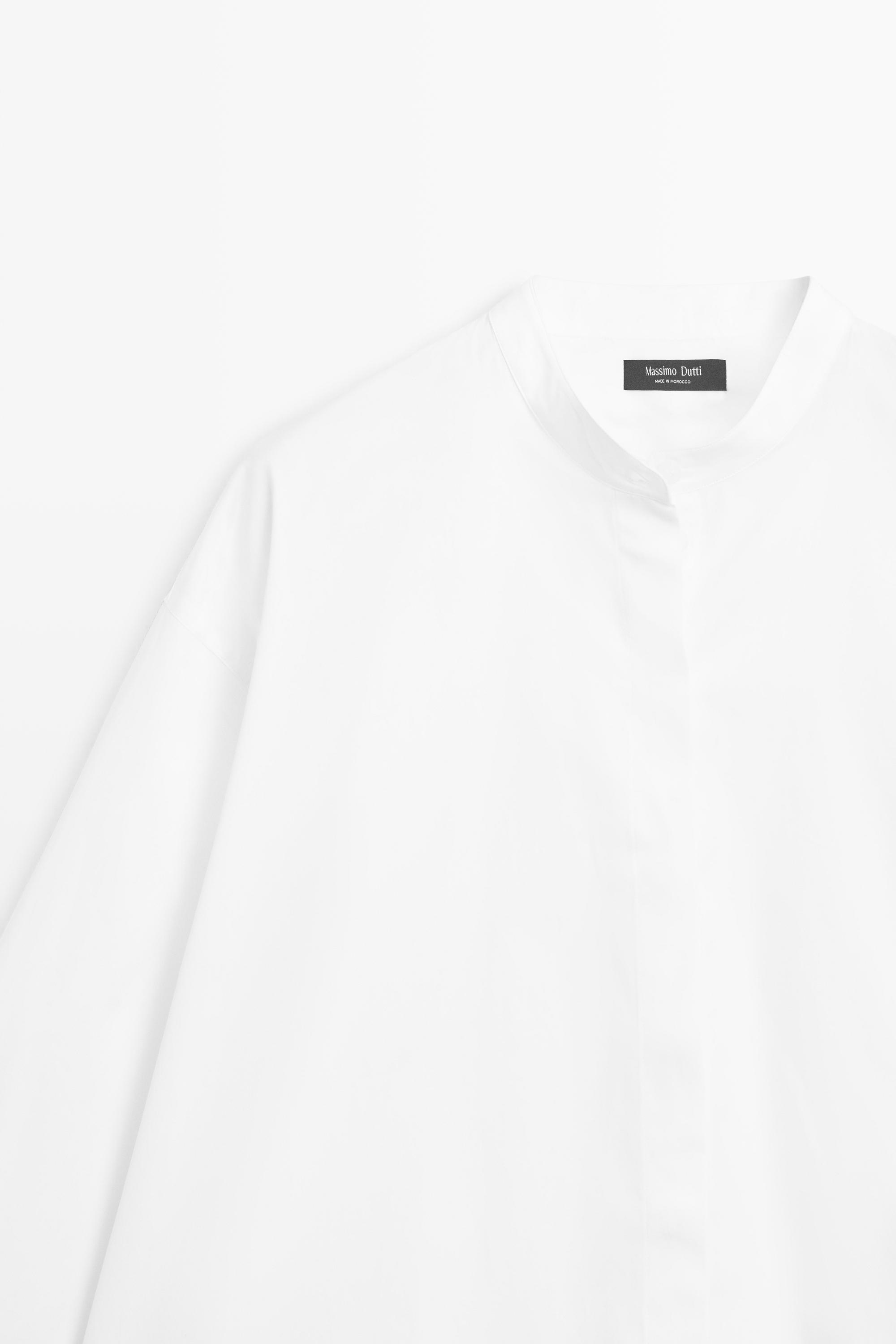 Poplin shirt with stand collar — WHITE