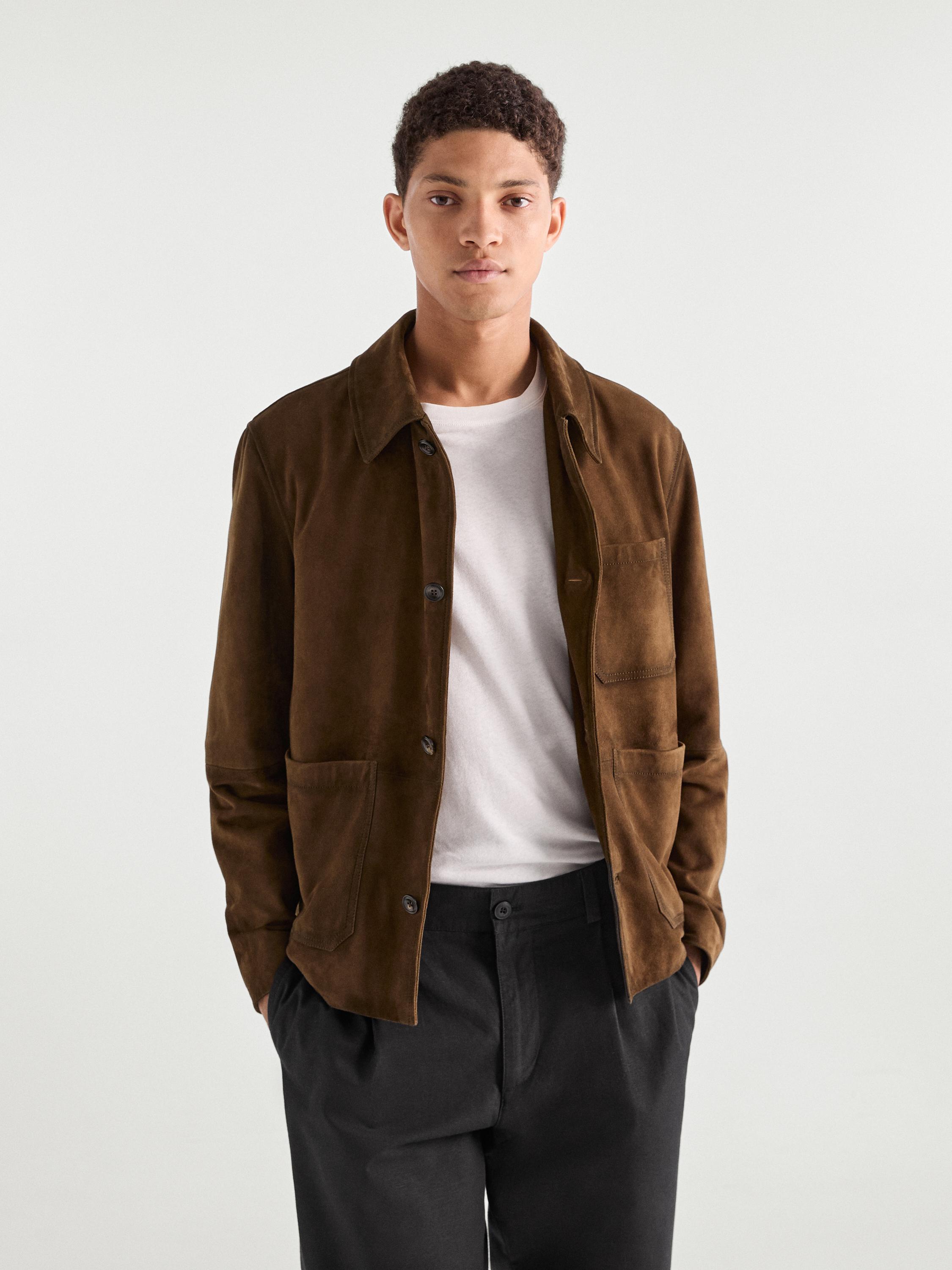 Distressed effect suede leather overshirt Brown Skirts Massimo Dutti