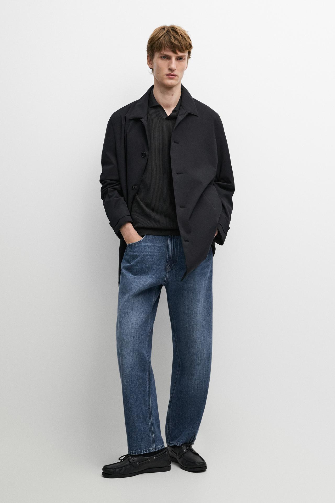 Long collar detail trench coat — DARK NAVY