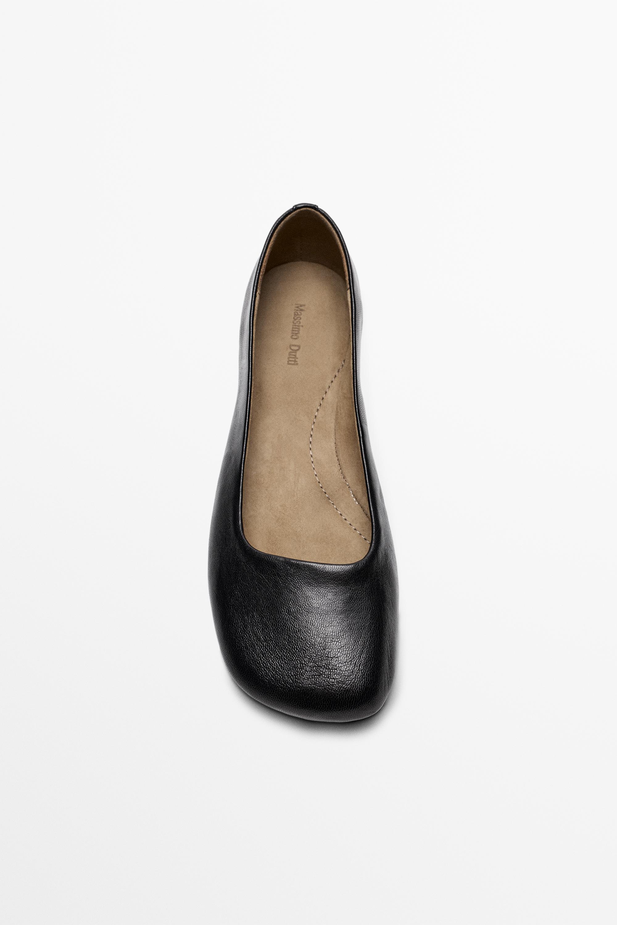 Square toe leather ballet flats — BLACK