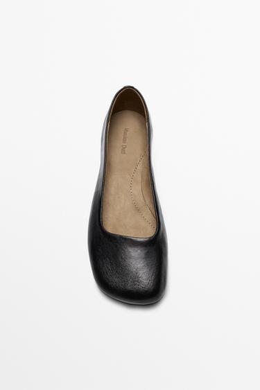 Square toe leather ballet flats — BLACK 6