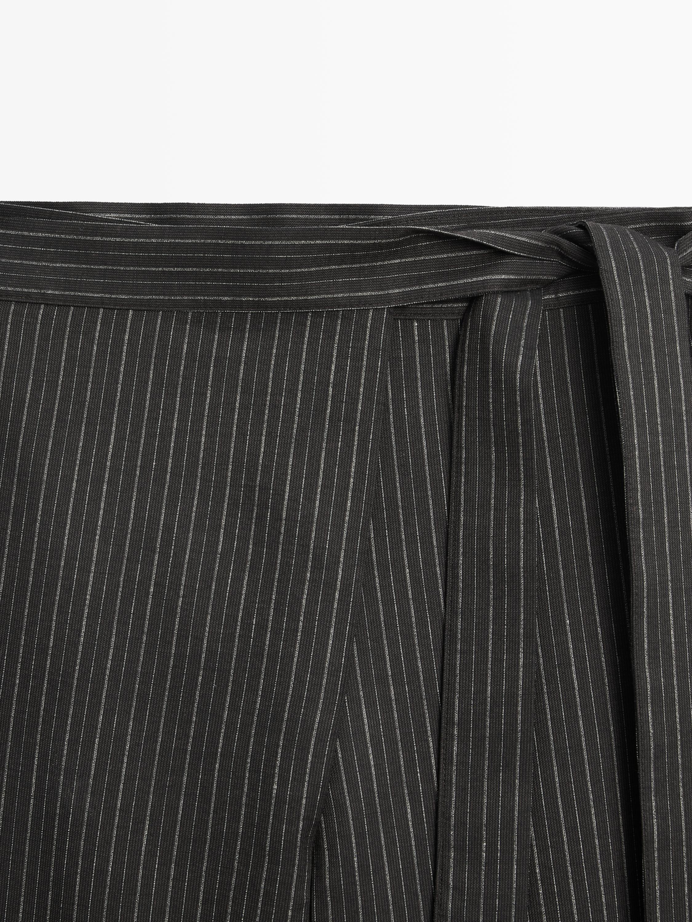 Striped trousers with wrap-style bow detail — BLACK