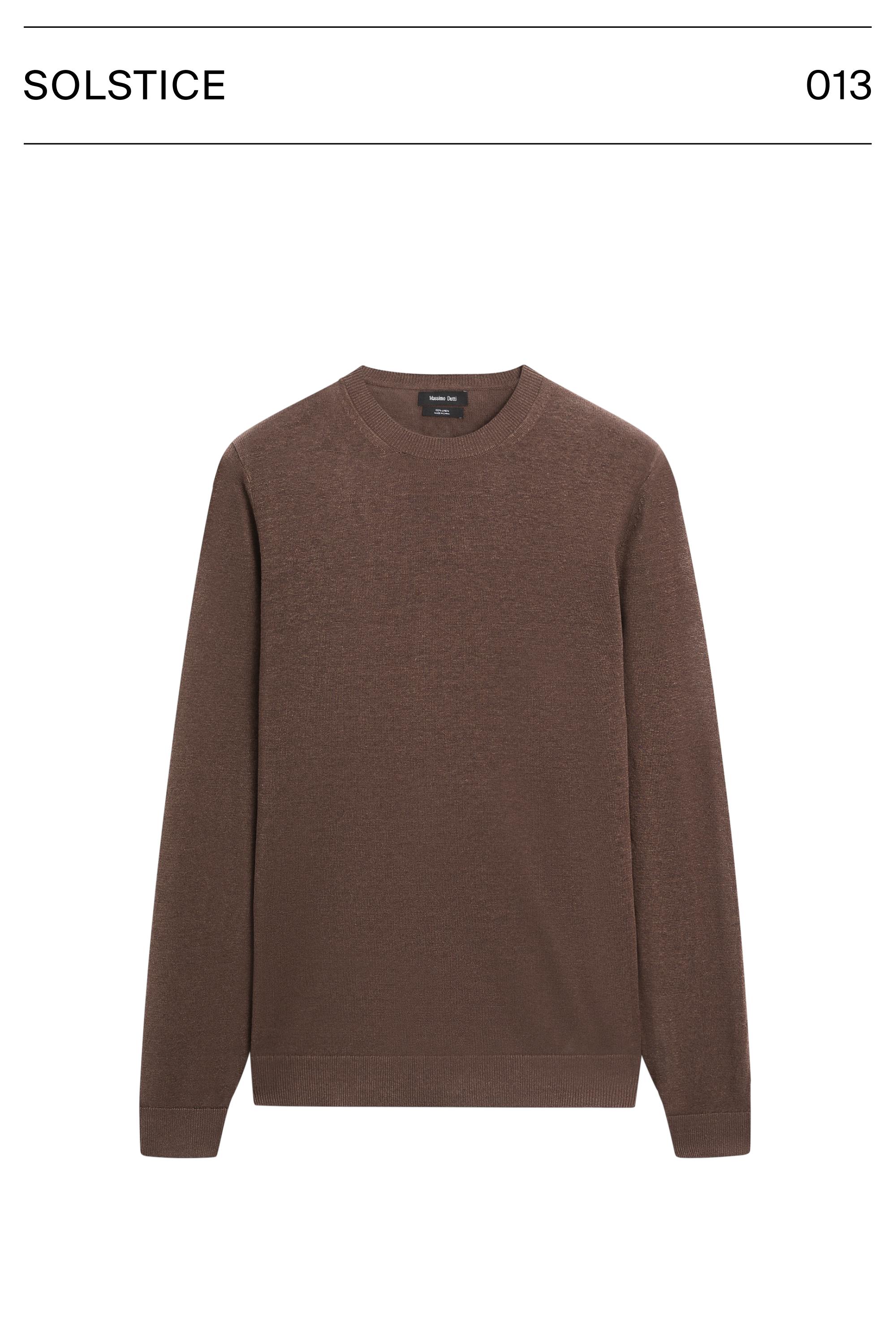 100% linen knit crew neck sweater — Reddish brown