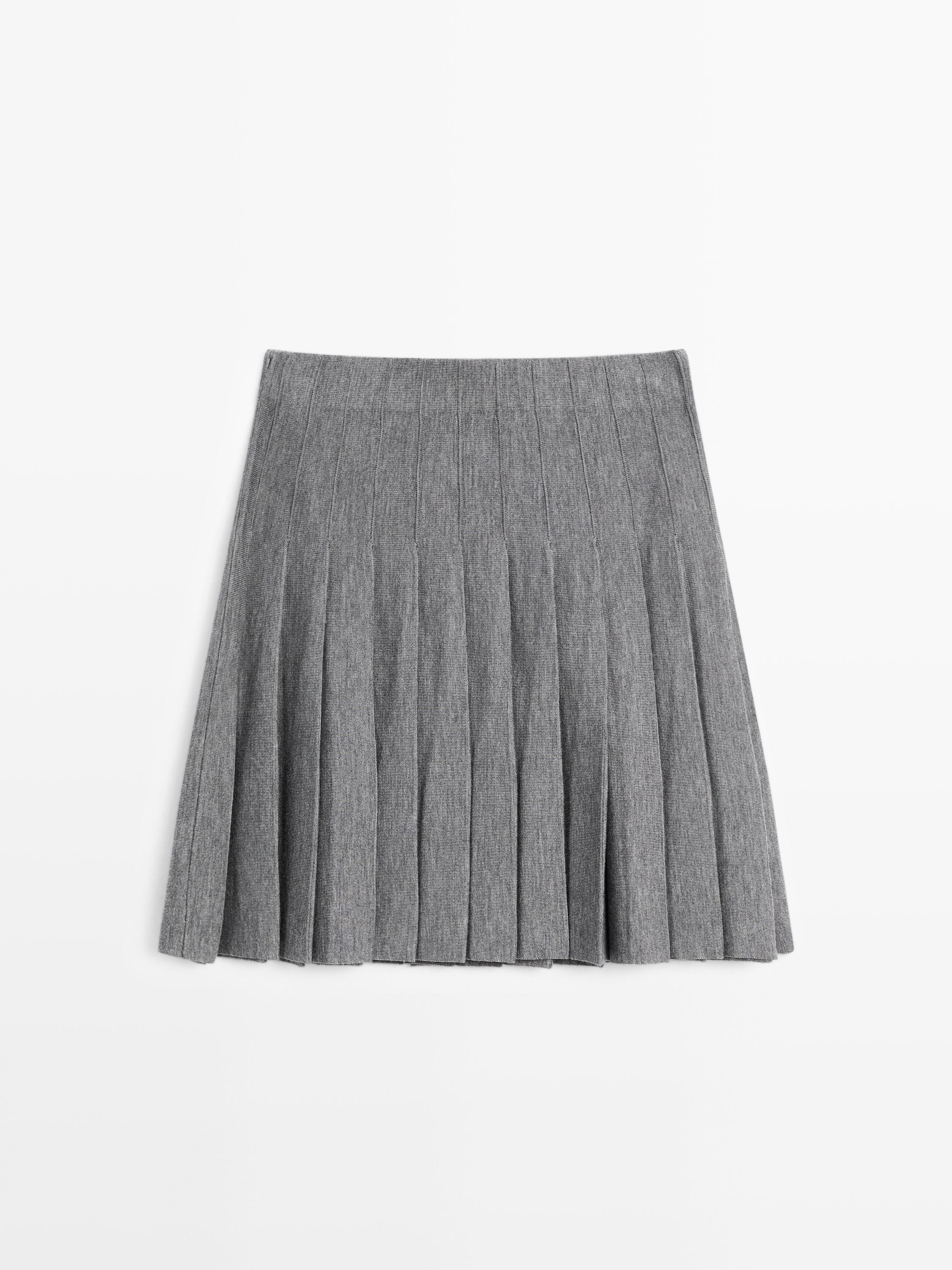 Pleated wool blend midi skirt
