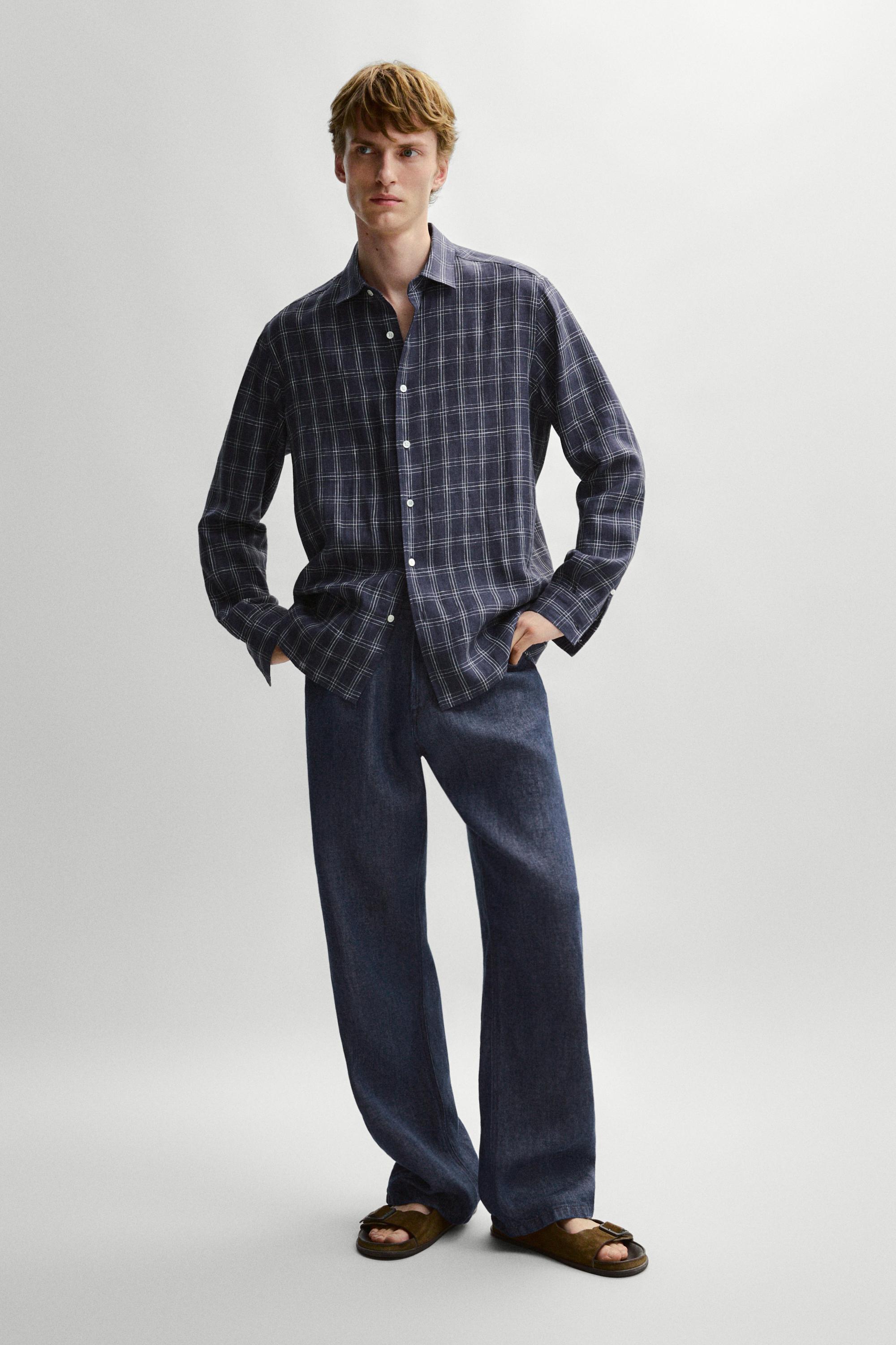 Kostkovaná košile regular fit 100% len