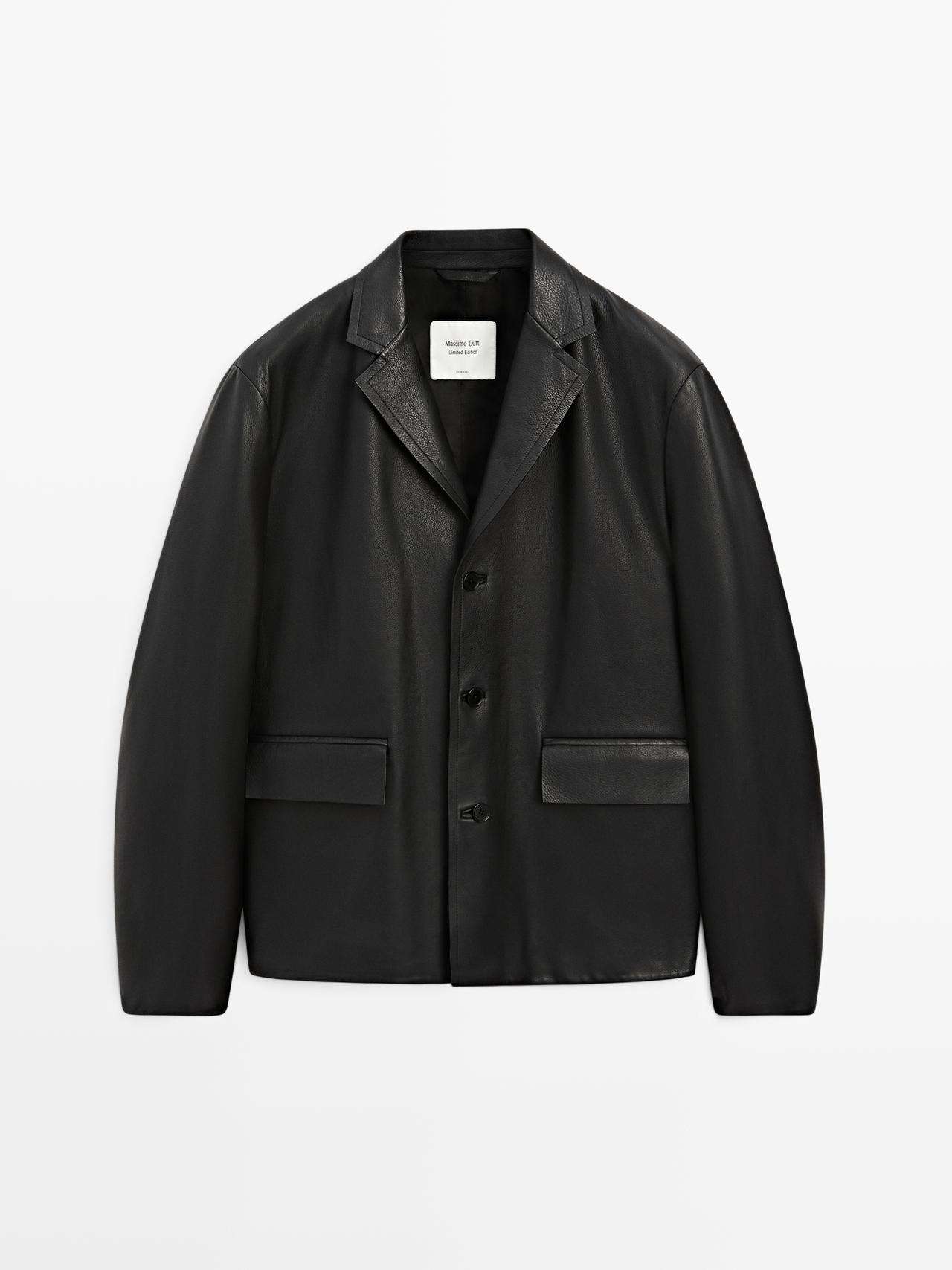 Massimo Dutti - Herre - Blazer I Nappalæder - Limited - Sort - L