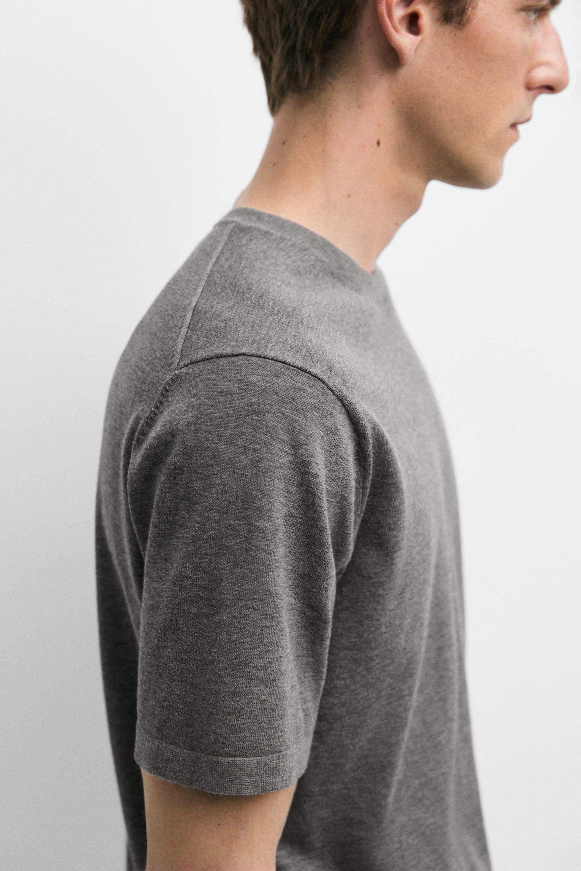 100% cotton short sleeve knit sweater — MEDIUM GREY