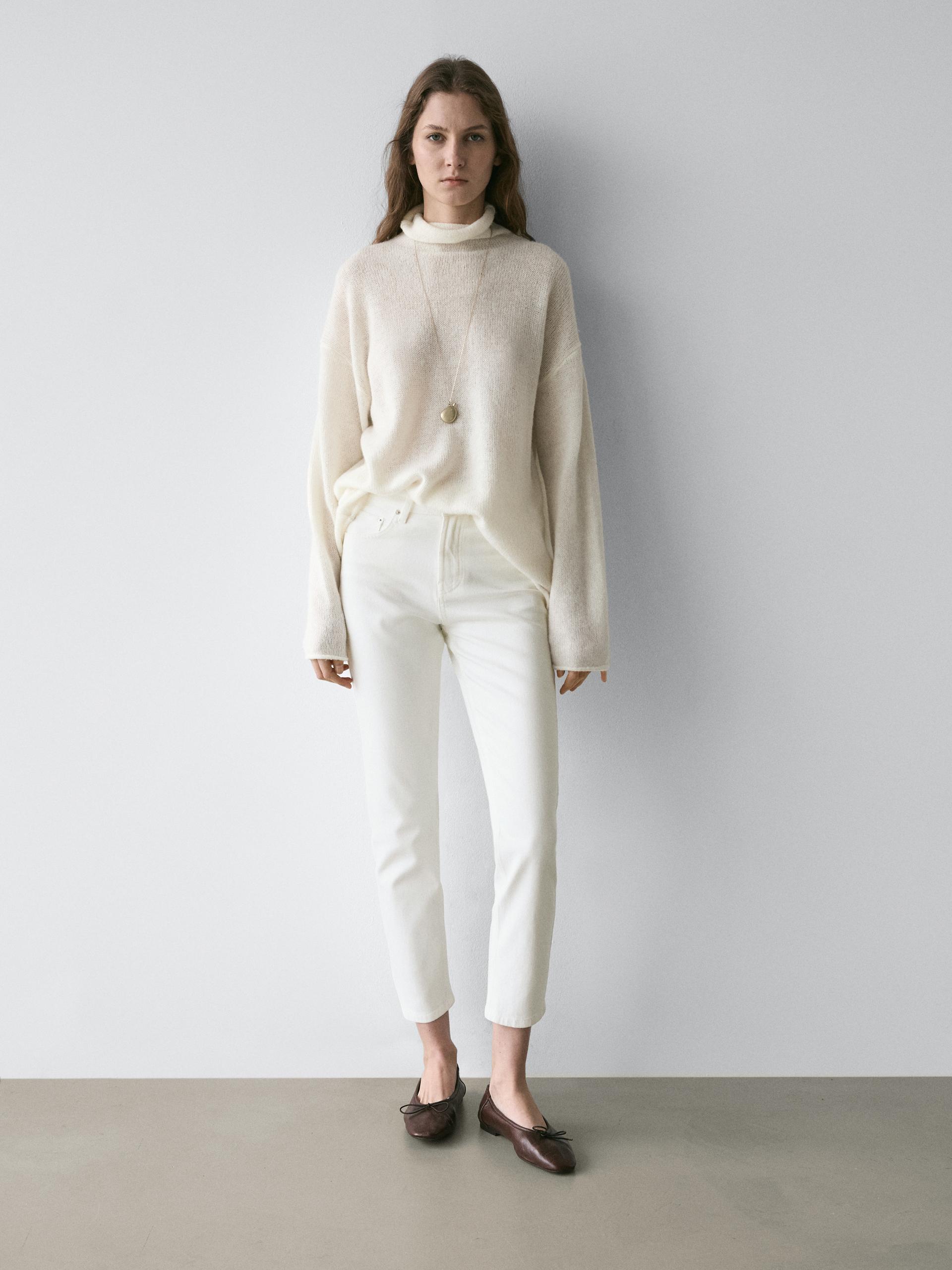 Jeans Slim Fit Cropped A Vita Media - Bianco Roto - 36 (It 40) - Massimo Dutti - Femminile