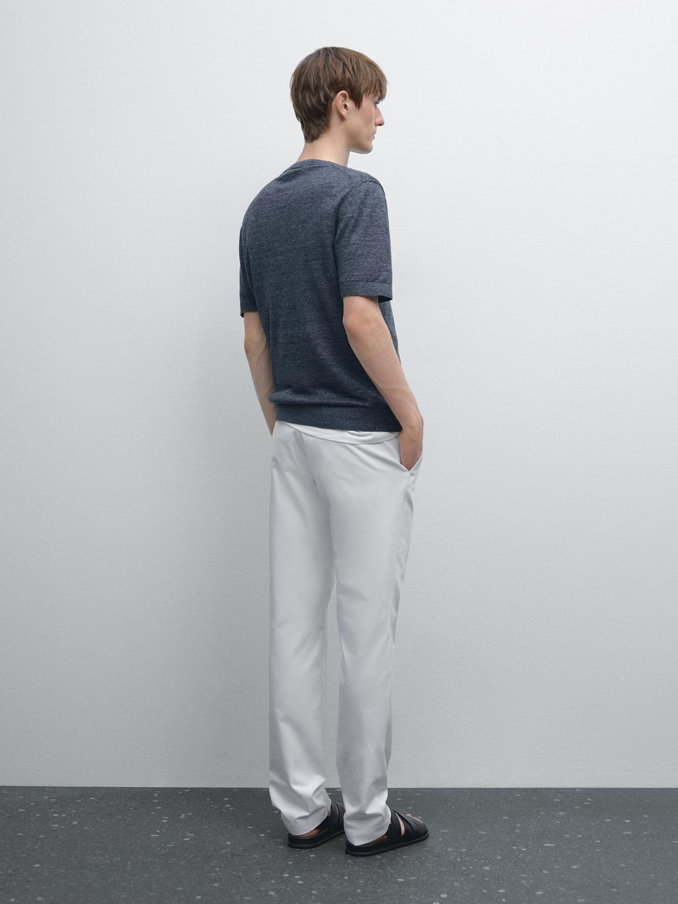 Cotton blend slim fit canvas trousers