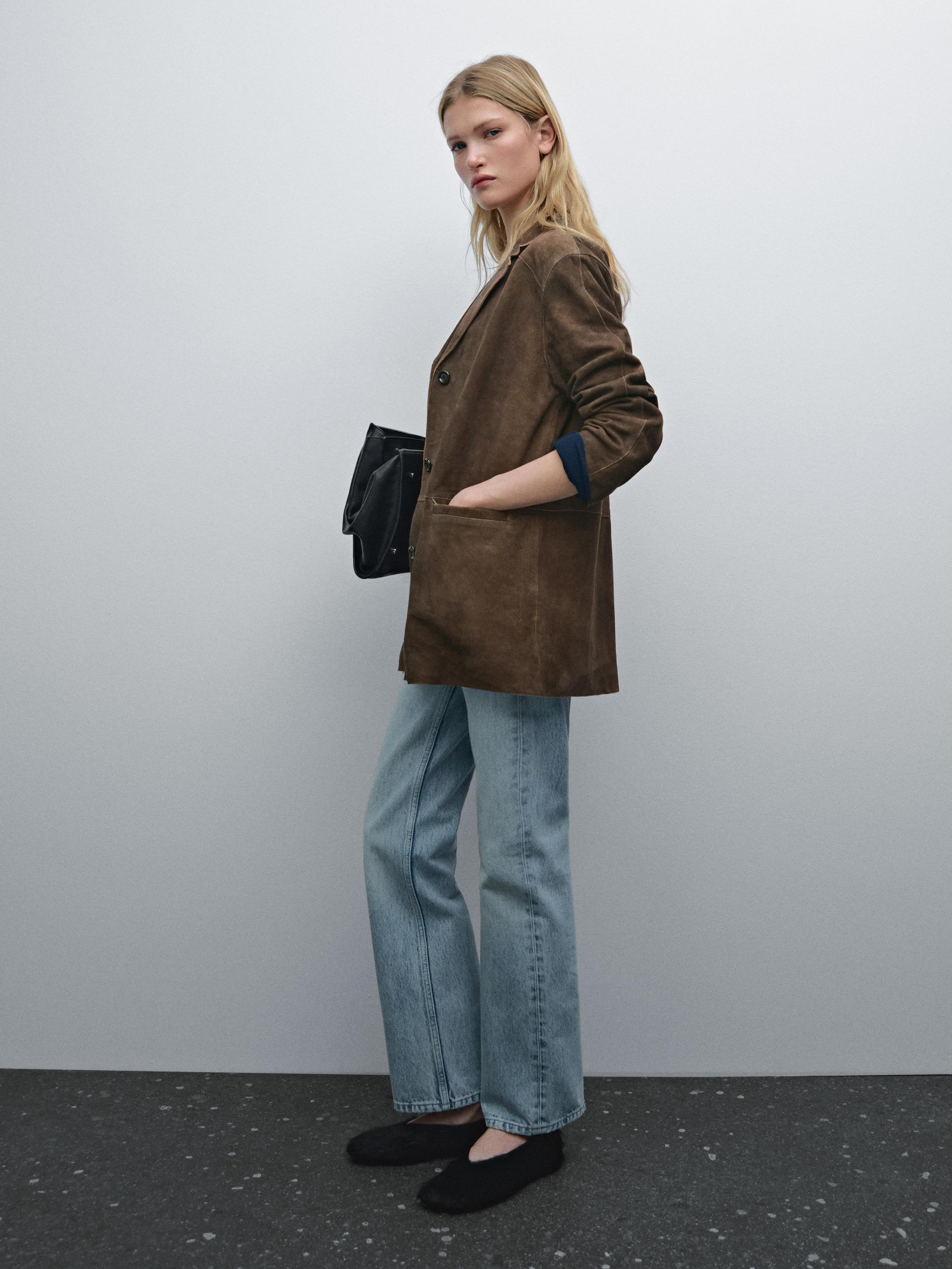 Suede leather blazer with pockets